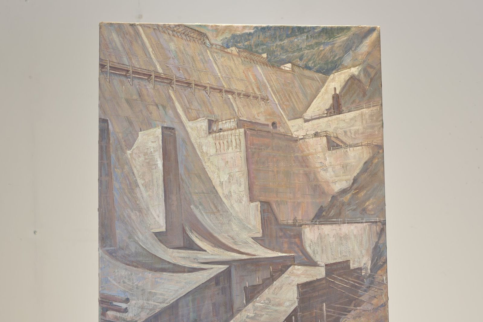 Oil Painting, Dam By Franz Edwin Gehrig Targis, Circa 1958 photo vinterior