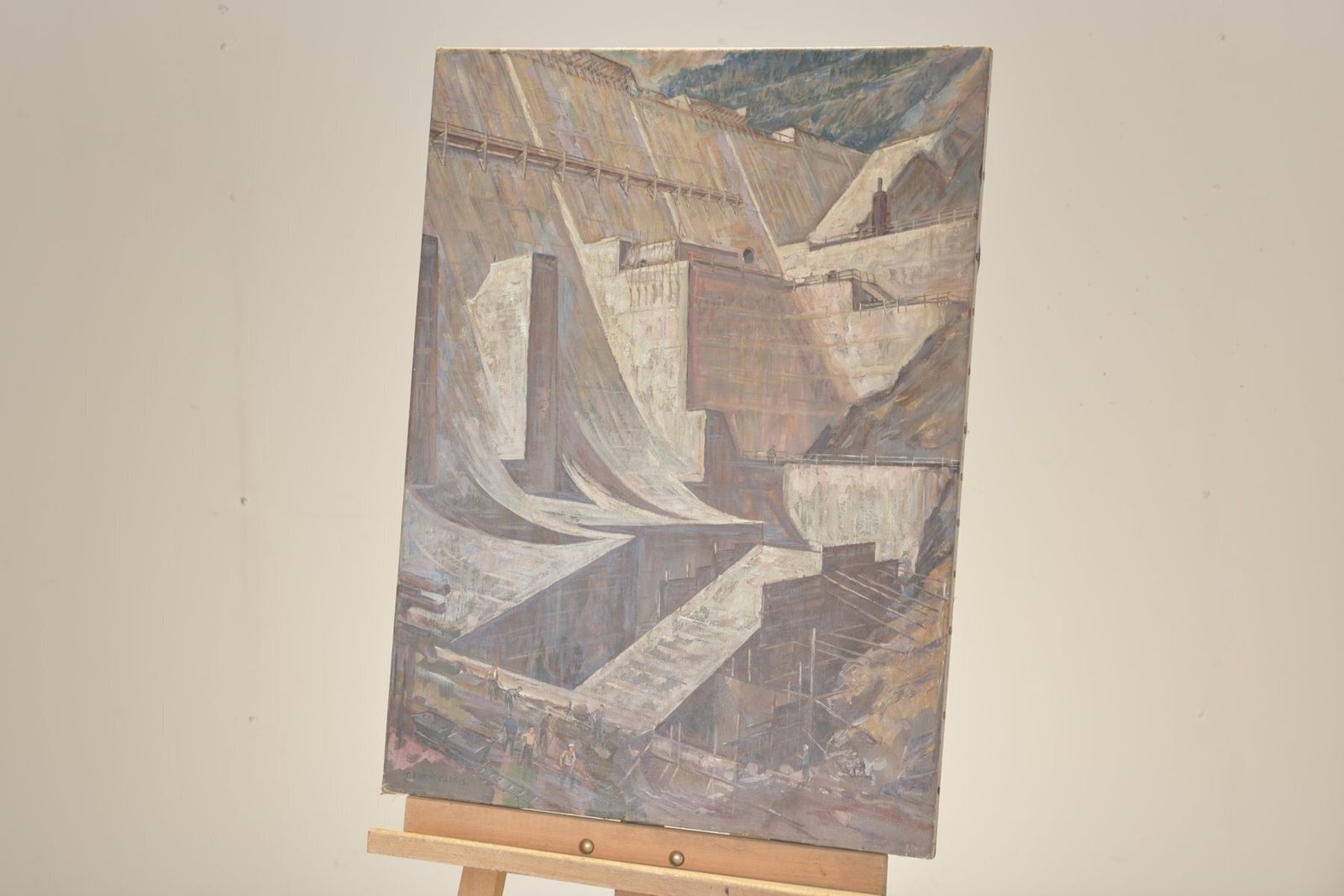 Oil Painting, Dam By Franz Edwin Gehrig Targis, Circa 1958 photo buy