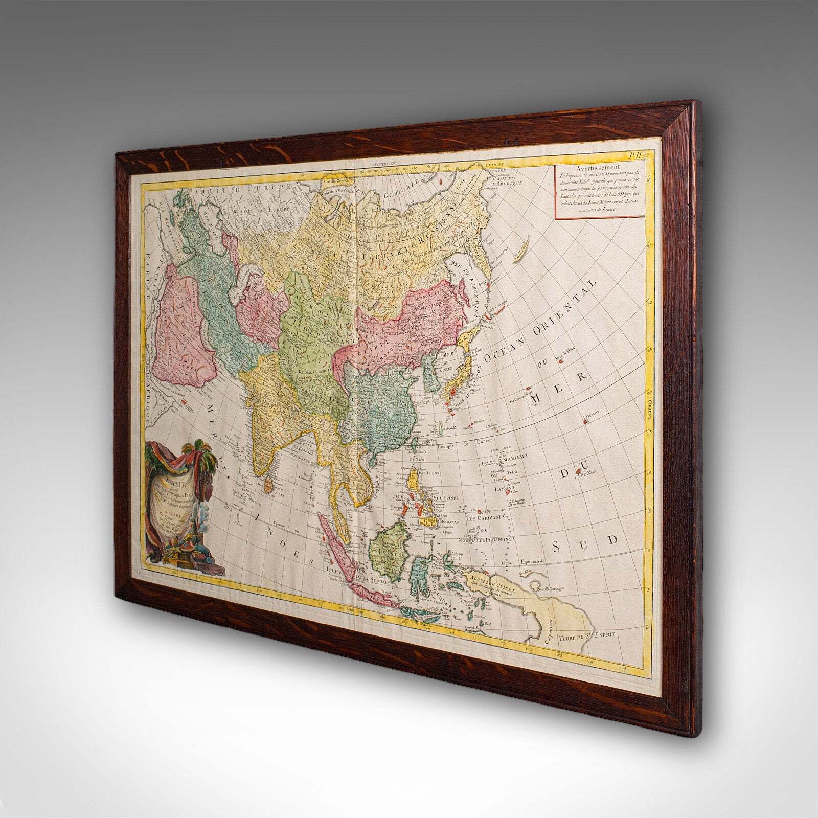 Antique Map Of Asia, French, Framed, Atlas, Continental Cartography, Georgian photo for sale