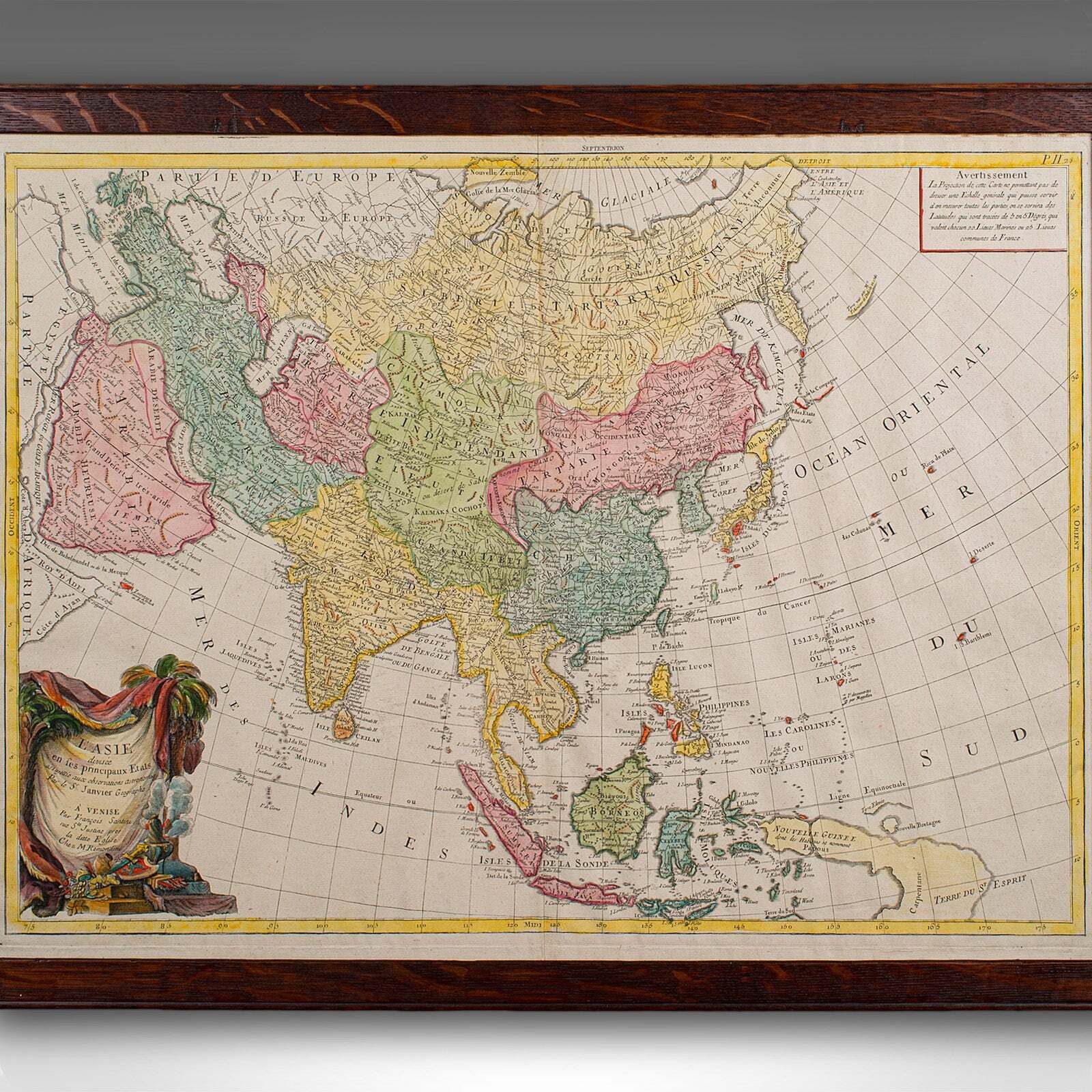 Antique Map Of Asia, French, Framed, Atlas, Continental Cartography, Georgian photo Art