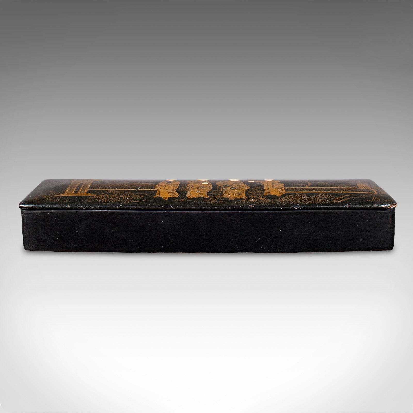 Antique Calligrapher's Pen Box, Lacquered, Quill Case, Chinoiserie, Victorian photo for sale