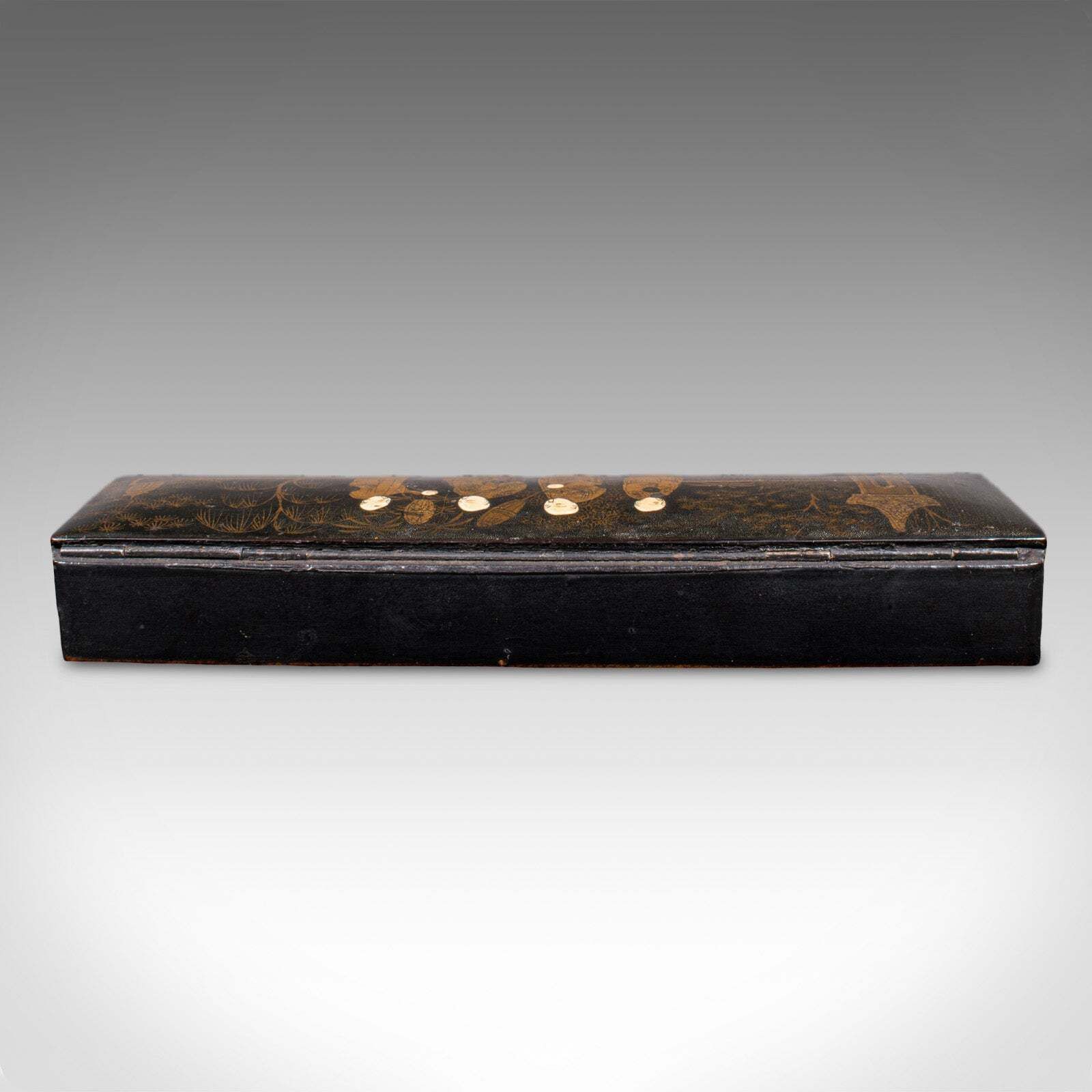 Antique Calligrapher's Pen Box, Lacquered, Quill Case, Chinoiserie, Victorian photo 332.0