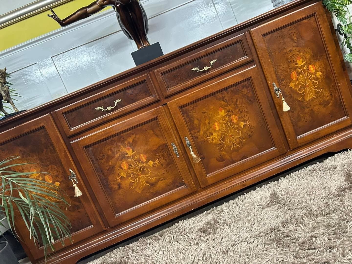 Stunning, Intricately Inlaid Italian Revival Walnut & Cherry Sideboard. photo 595.0