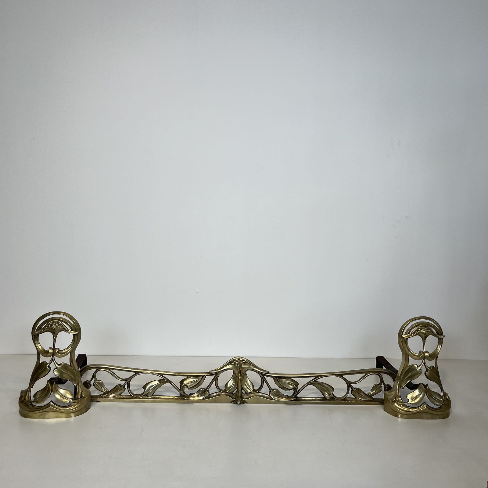 4800.0 Pair Of Art Nouveau Bronze Andirons Decorated With Flowers And Foliage photo
