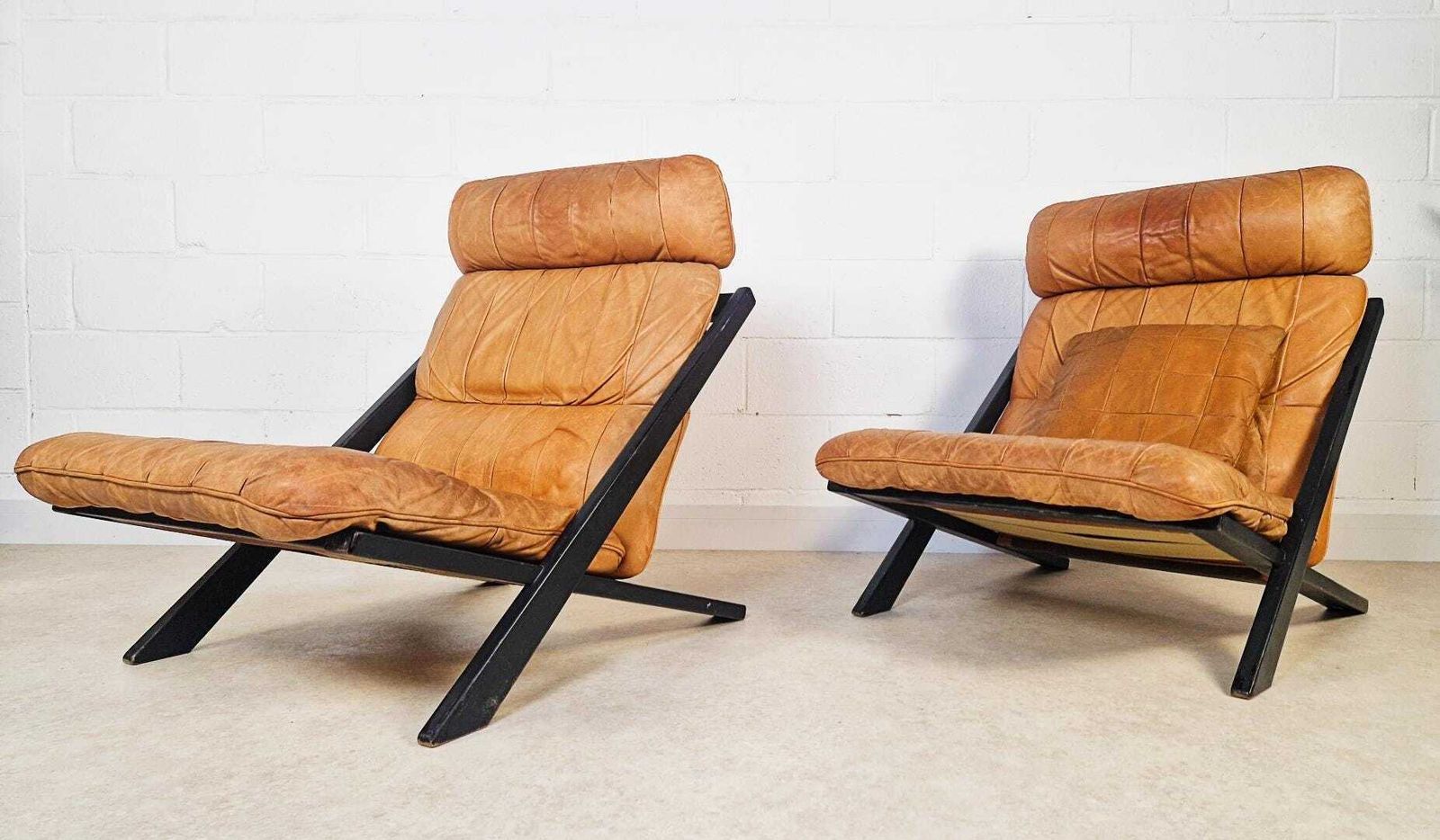 photo buy 2 X Ueli Berger De Sede Vintage 1970s Danish Design Leather Easy Lounge Chairs Pg012