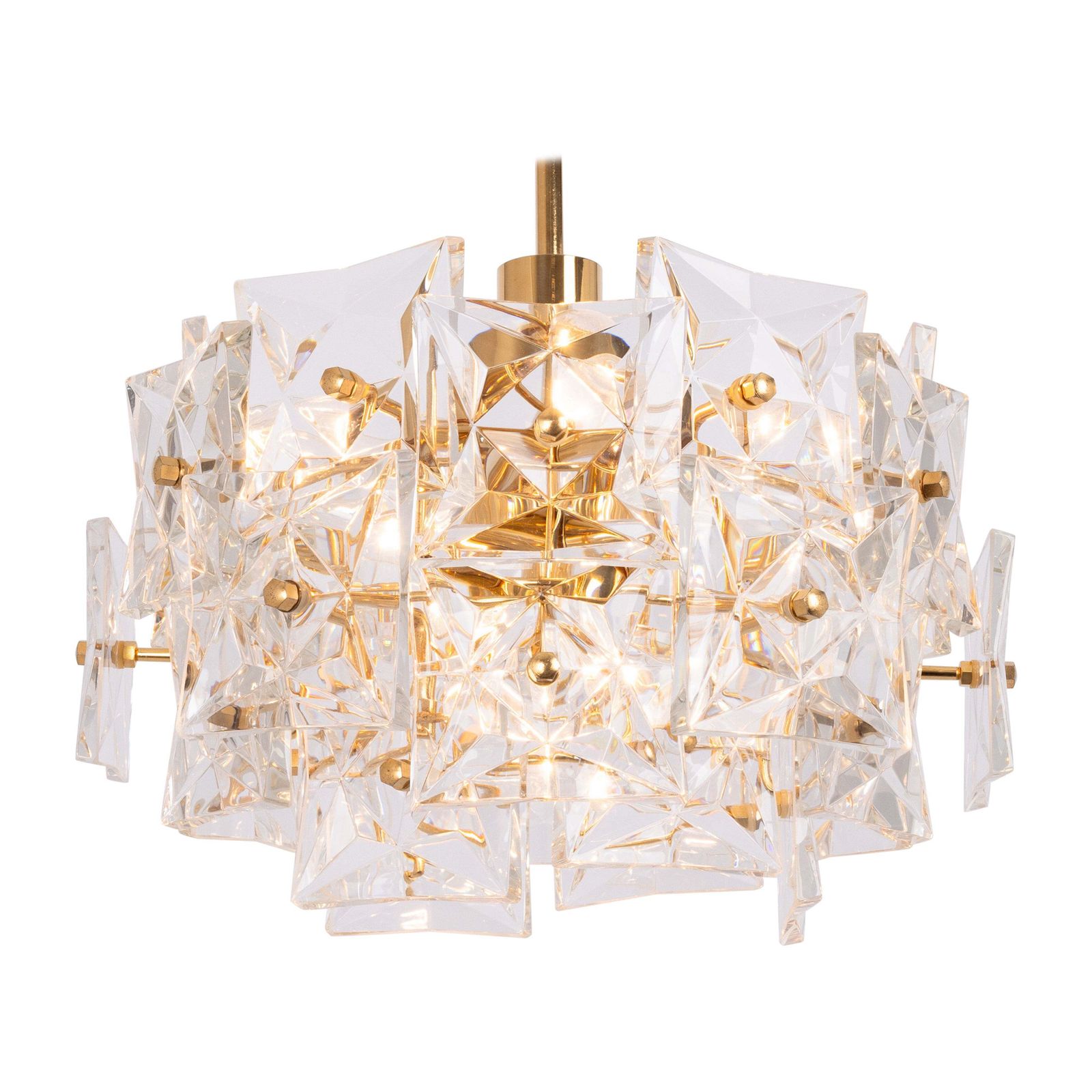 Stunning Chandelier, Brass And Crystal Glass By Kinkeldey, Germany, 1970s
