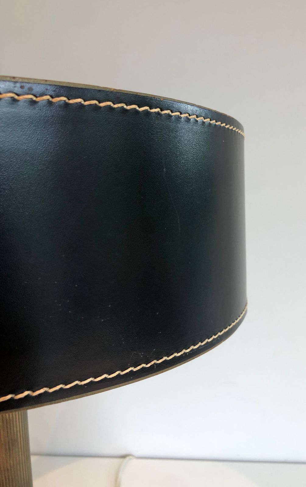 Lighting Black Leather And Brass Desk Lamp In The Style Of Jacques Adnet photo