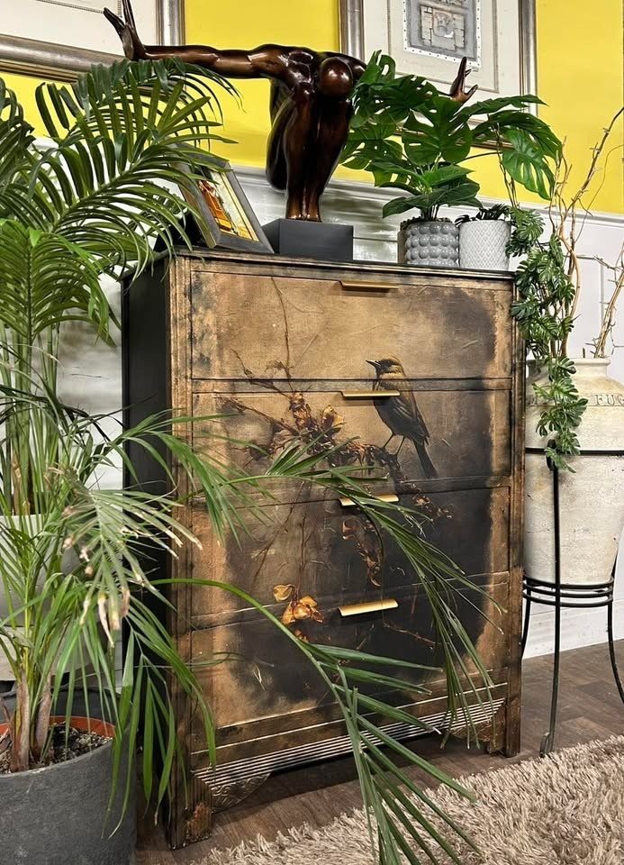 Vintage ‘Autumn Treasure’ Chest Of Drawers With Copper Drawer Furniture.