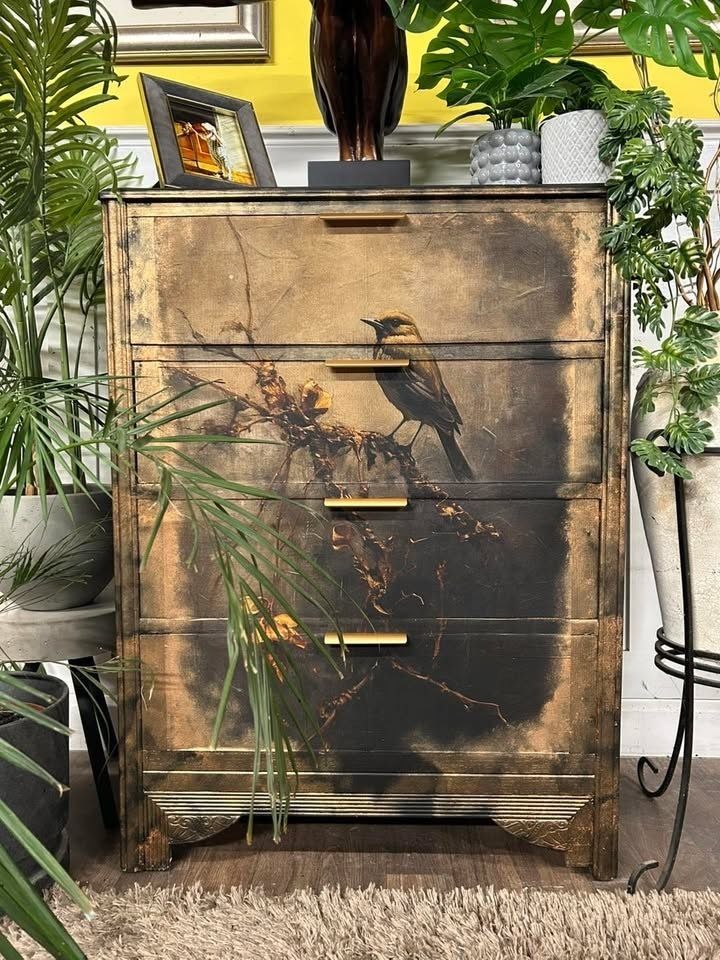 Vintage ‘Autumn Treasure’ Chest Of Drawers With Copper Drawer Furniture. photo furniture