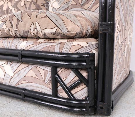 photo for sale Vintage Bamboo 2 Seater Sofa With Floral Velvet Fabric, 1970s