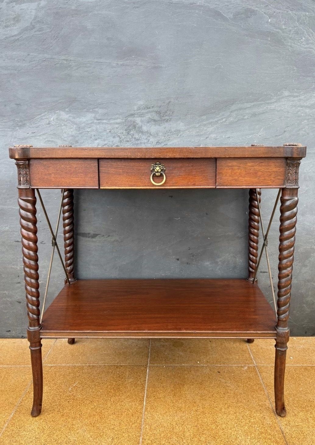English Jacobean Revival Barley Twist Side Table With Drawer, Early 20th Century photo Furniture