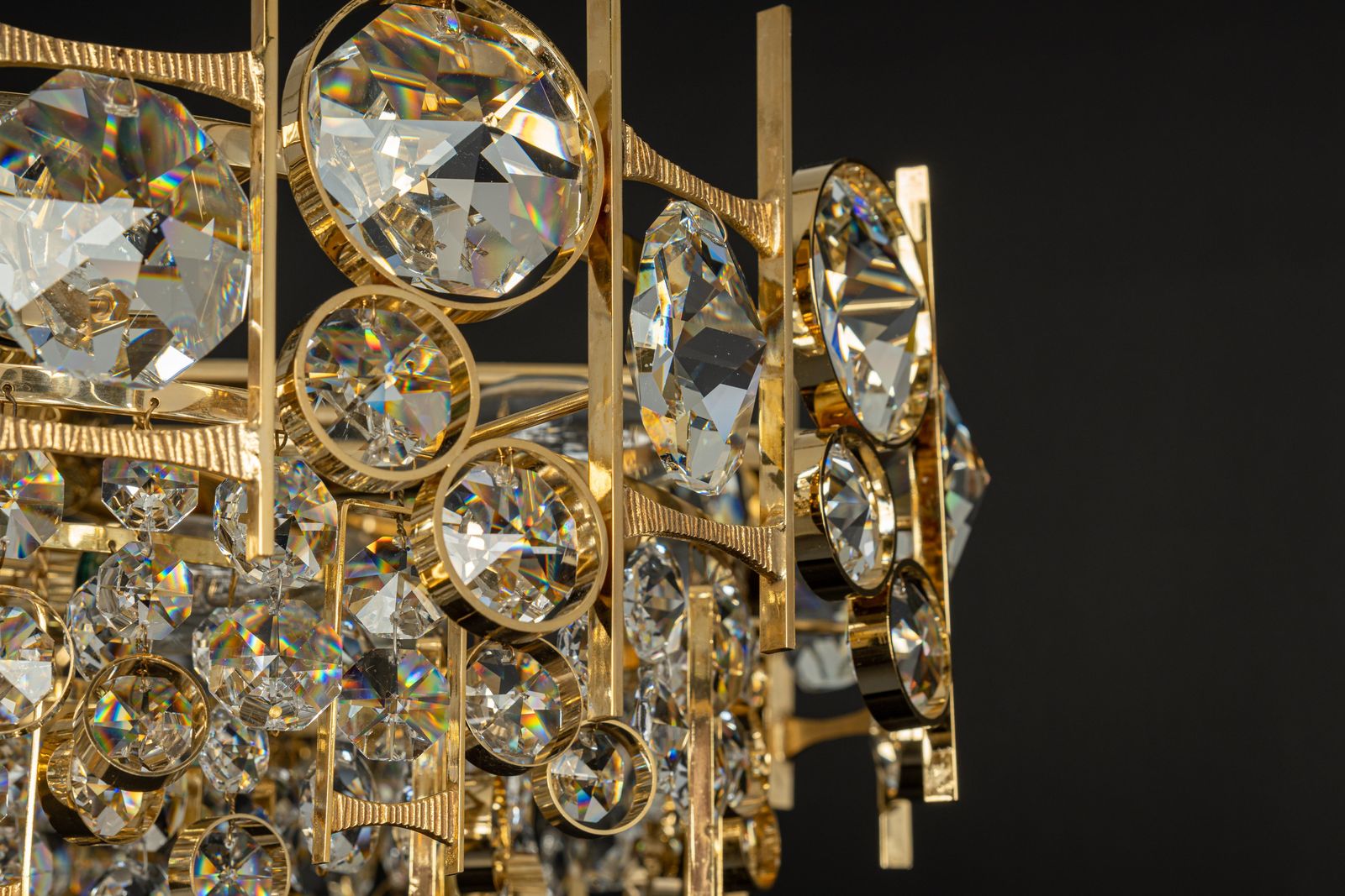 2572.0 Large Gilt Brass And Crystal Chandelier, By Palwa, Germany, 1970s photo