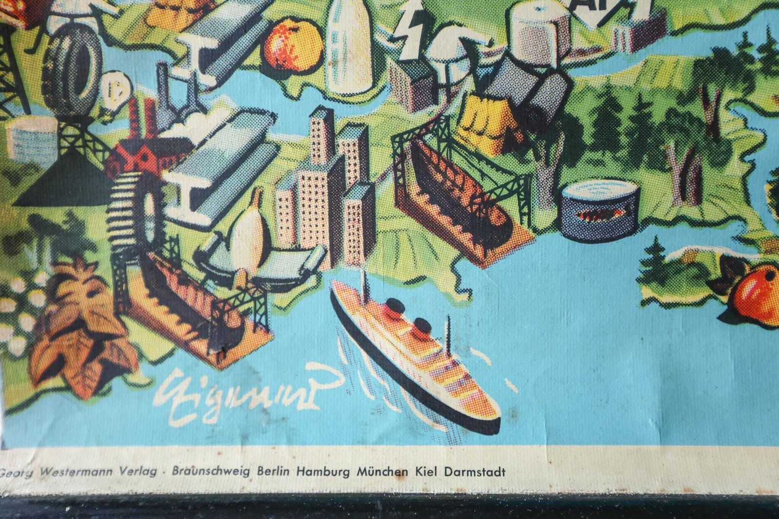 Large Original Vintage Mid Century German Educational School Wall Chart North Pole Arctic Map Wildlife Quirky Geography Rare Westermann photo furniture