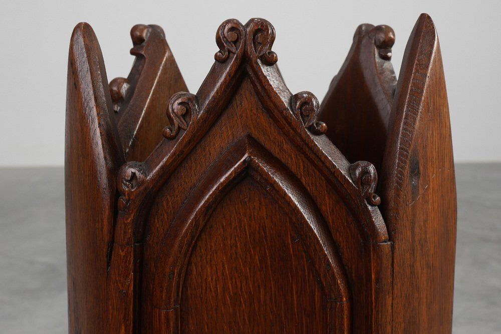photo furniture 19th Century Neo Gothic Oak Umbrella Stand With Sculptural Carving, France