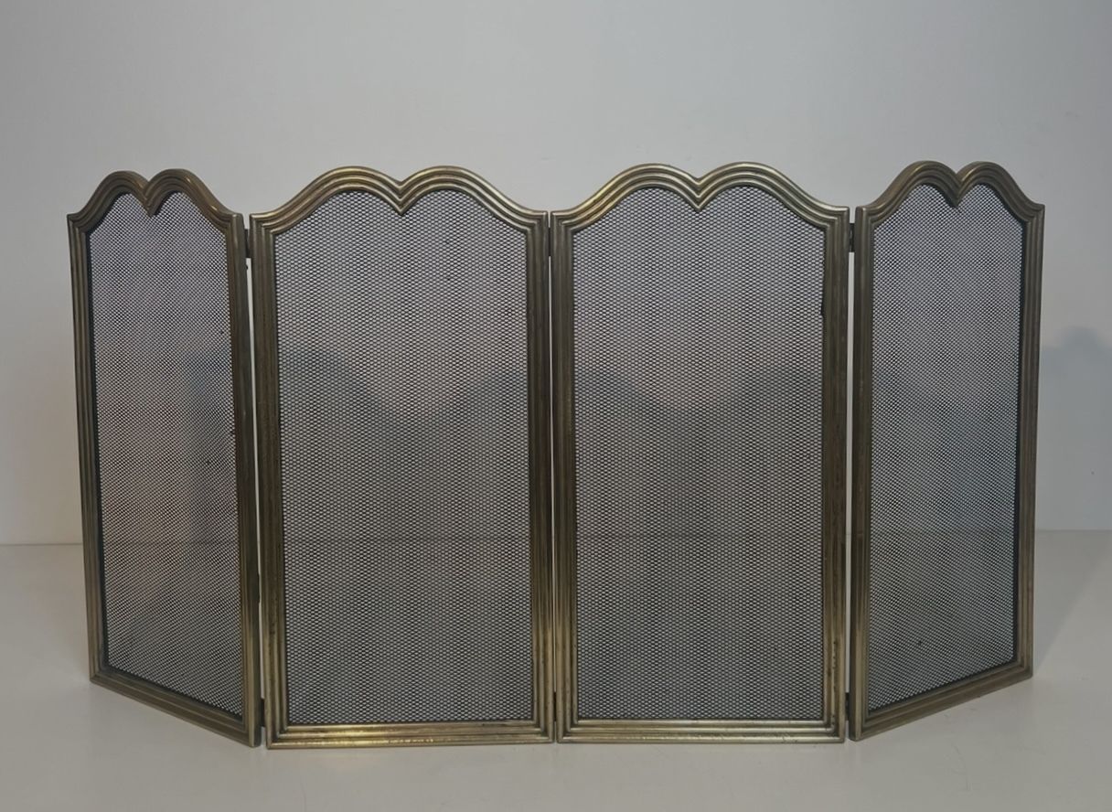 1250.0 Neoclassical Style Fire Screen In Brass And Wire Mesh photo