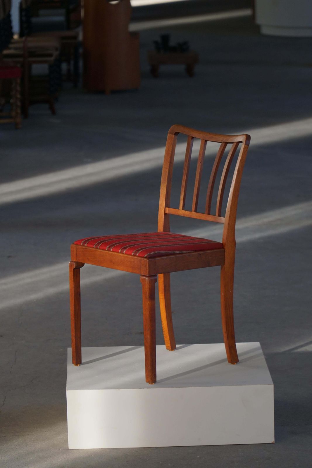 Set Of 6 Classic Danish Modern Dining Chairs, Oak & Upholstered Seats, 1950s photo for sale