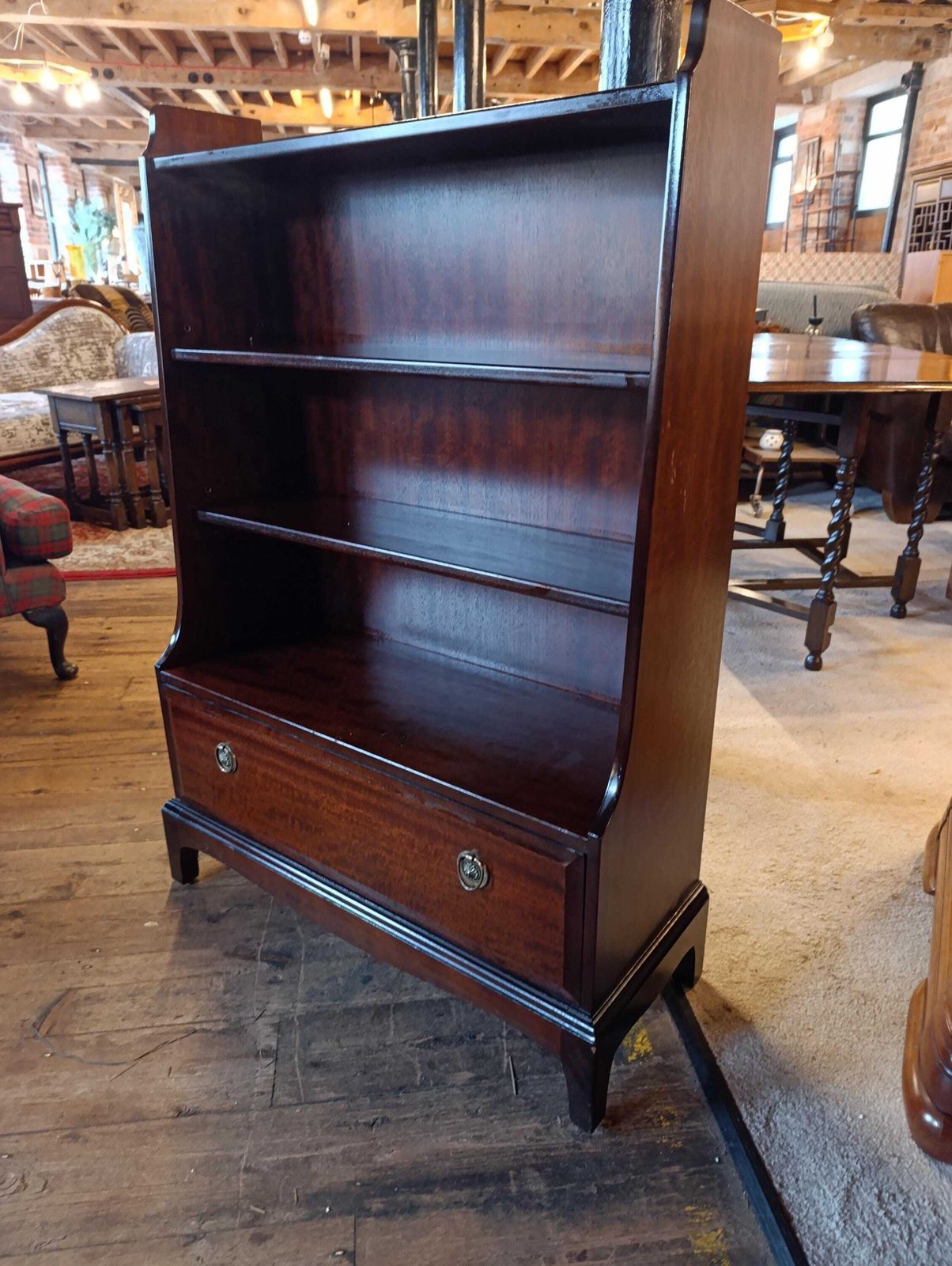 Stag Mahogany Open Bookcase With Drawer 1980s. photo furniture