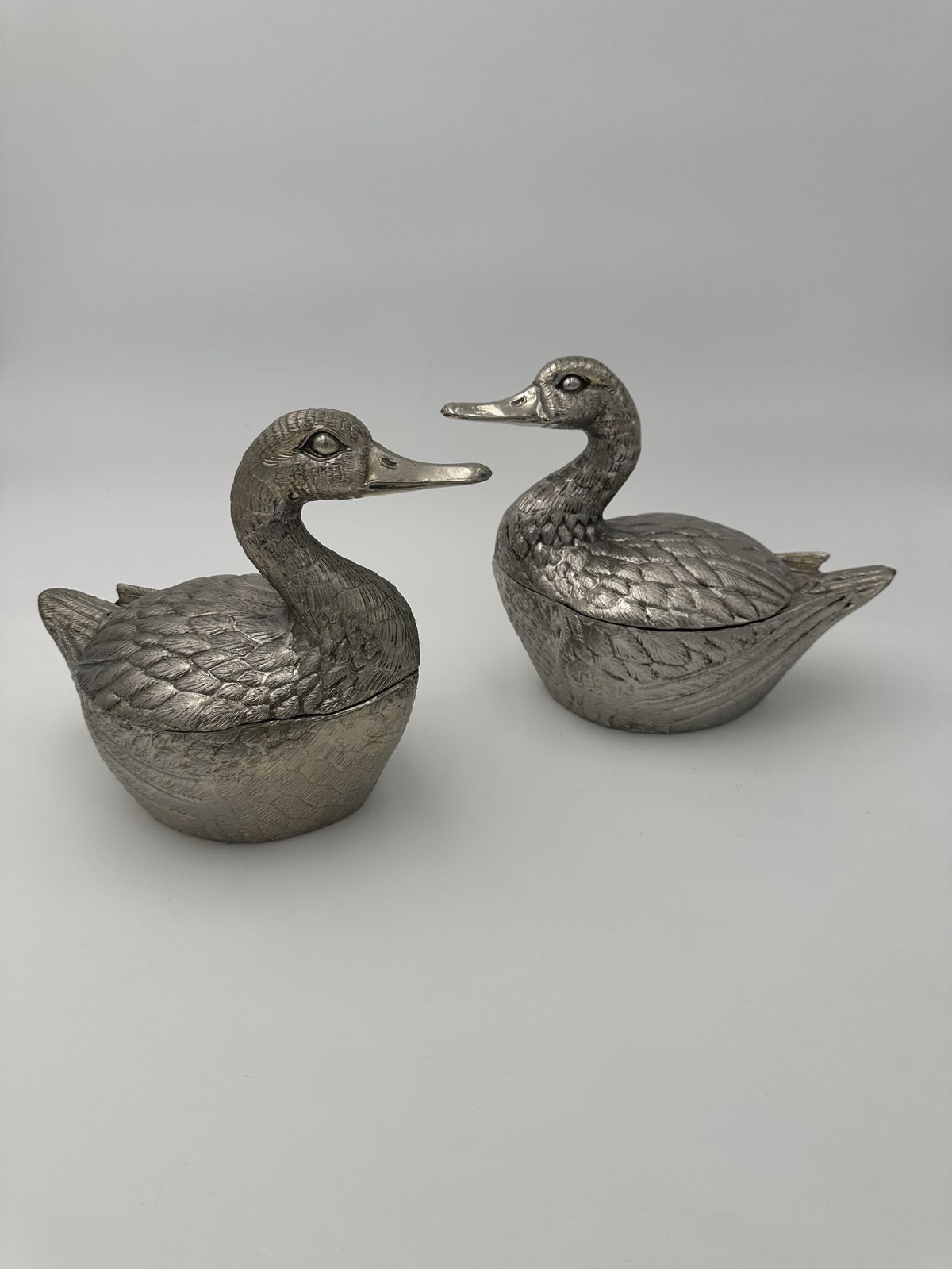Set Of Two Ice Buckets Depicting A Duck In Silver Plated Metal By Mauro Manetti photo for sale