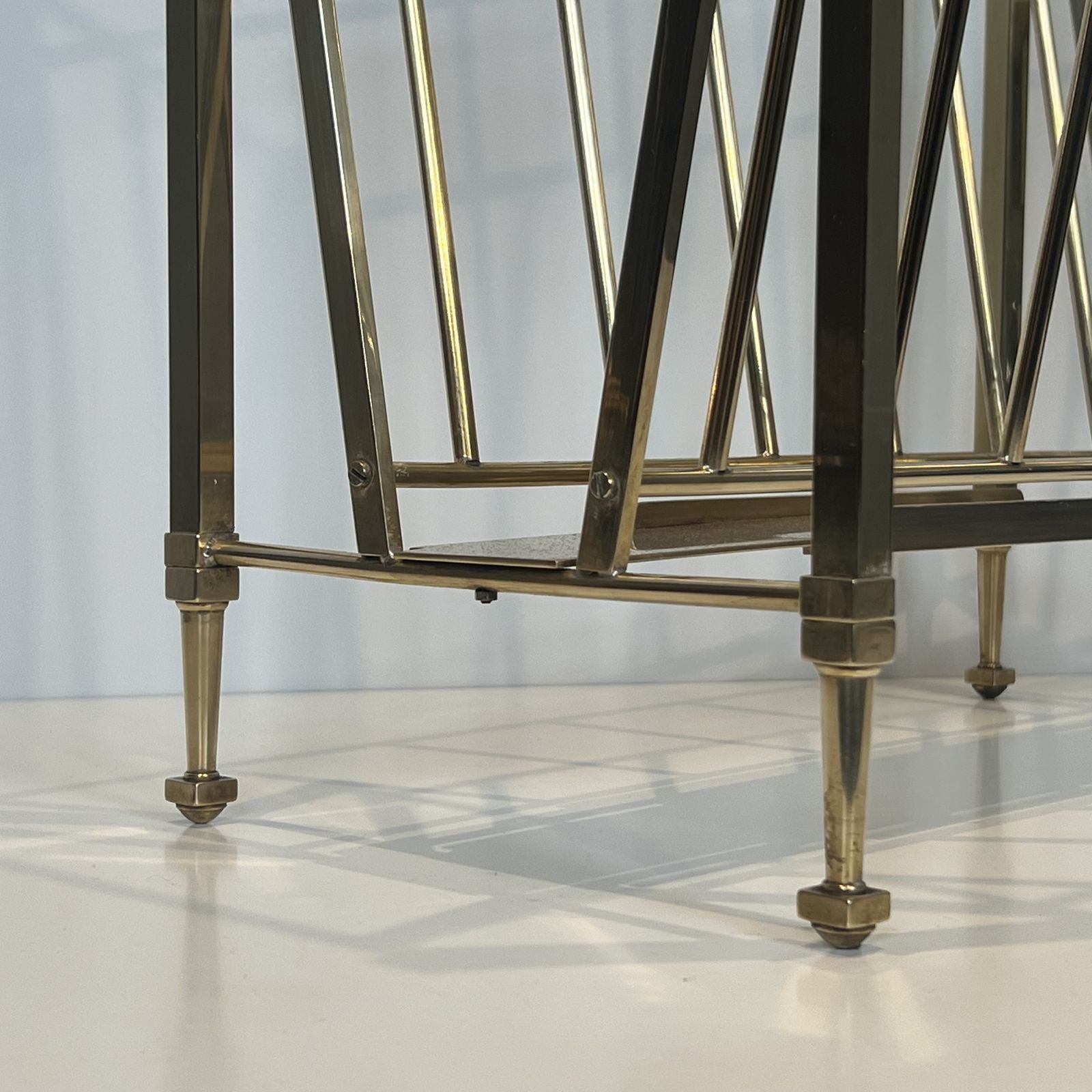 Neoclassical Style Brass Magazine Rack Attributed To The Ramsay Company photo vintage