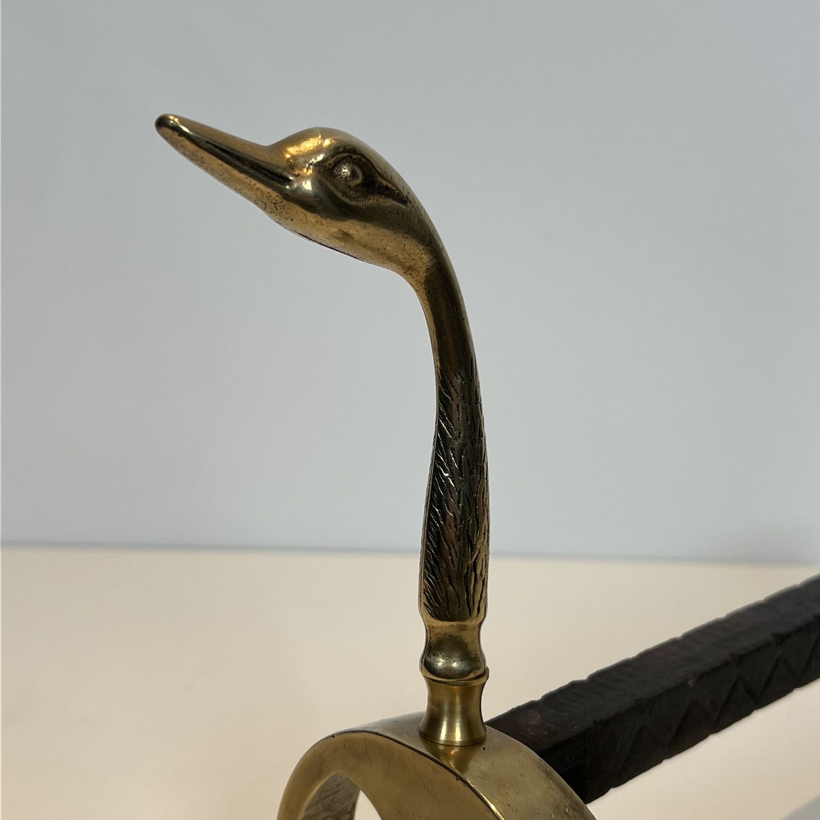 photo furniture Pair Of Brass Andirons With Ducks. In The Style Of Maison Jansen