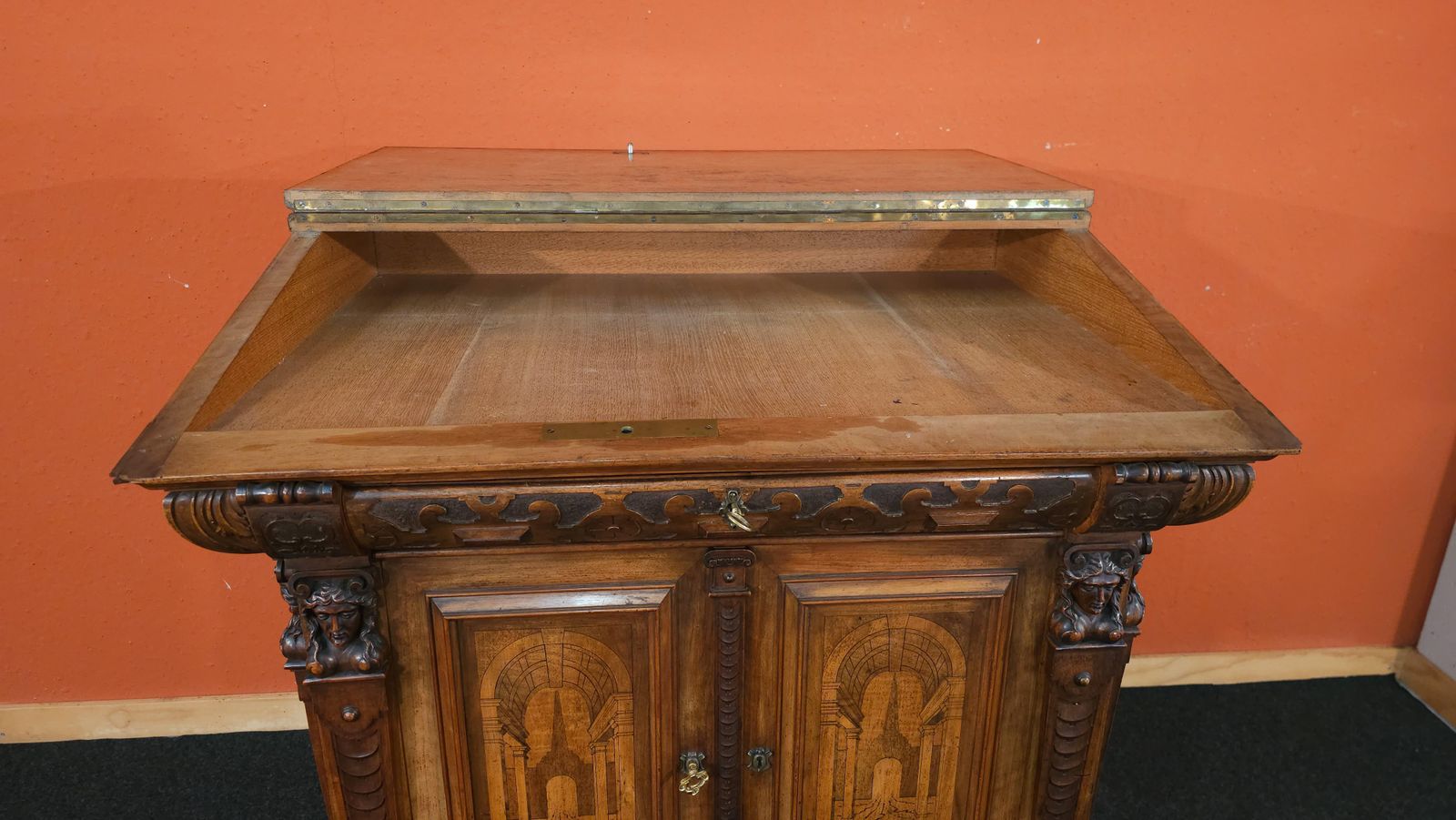 photo furniture German Baroque Lectern Podium, Wood With Inlays, Antique, 1850 Circa