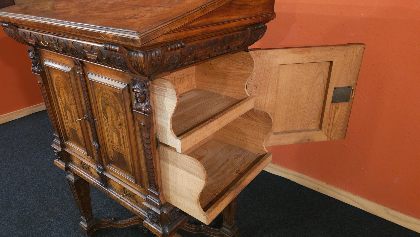 photo for sale German Baroque Lectern Podium, Wood With Inlays, Antique, 1850 Circa