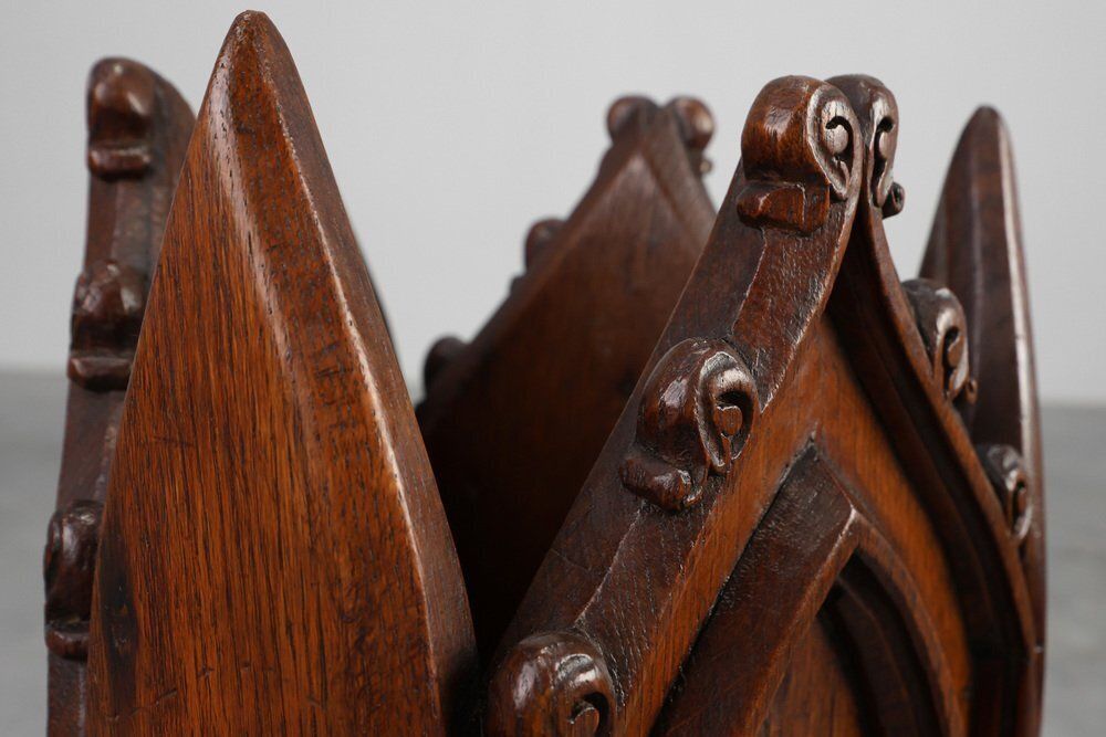 19th Century Neo Gothic Oak Umbrella Stand With Sculptural Carving, France photo buy