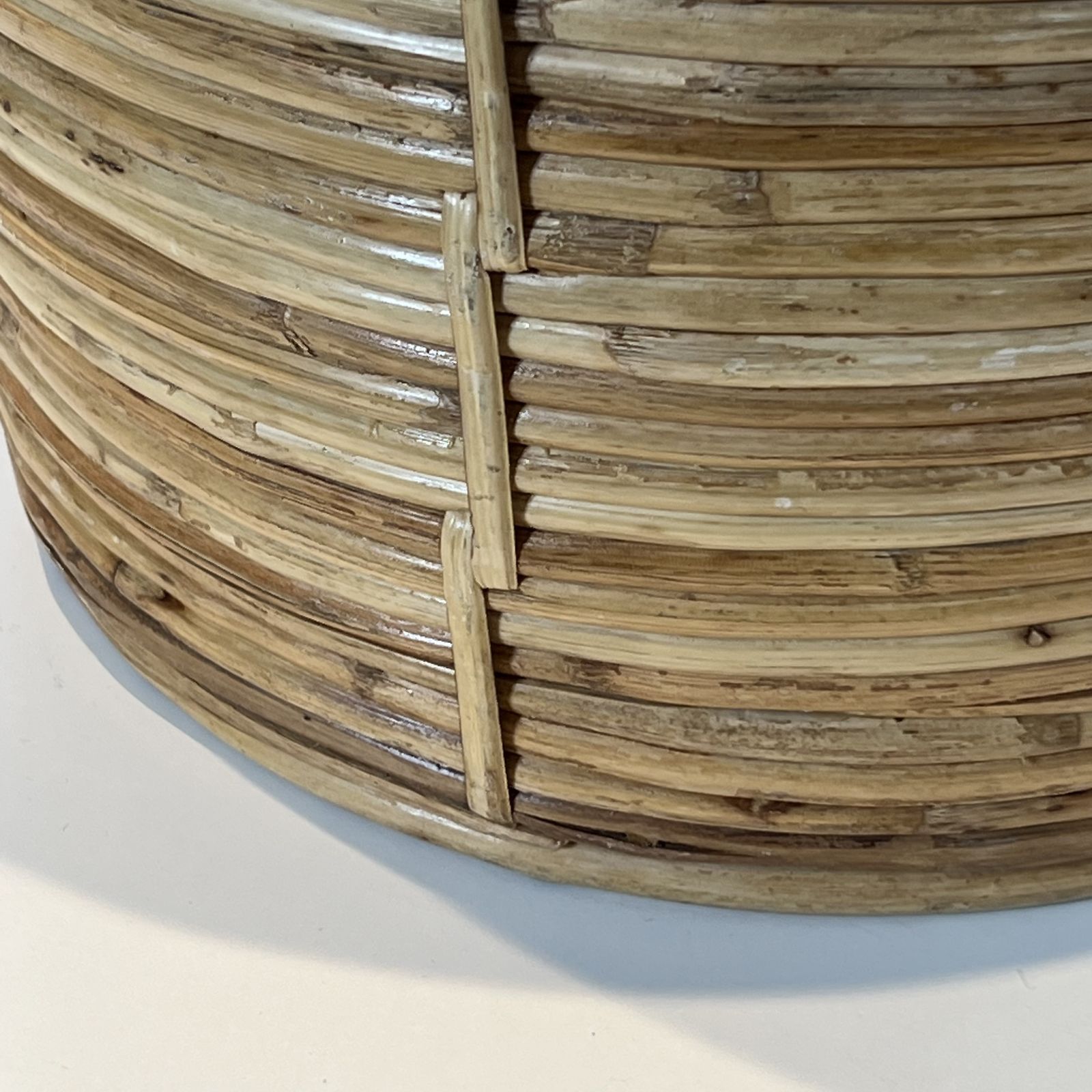 photo for sale Rattan And Brass Wastepaper Basket In The Style Of Gabriela Crespi