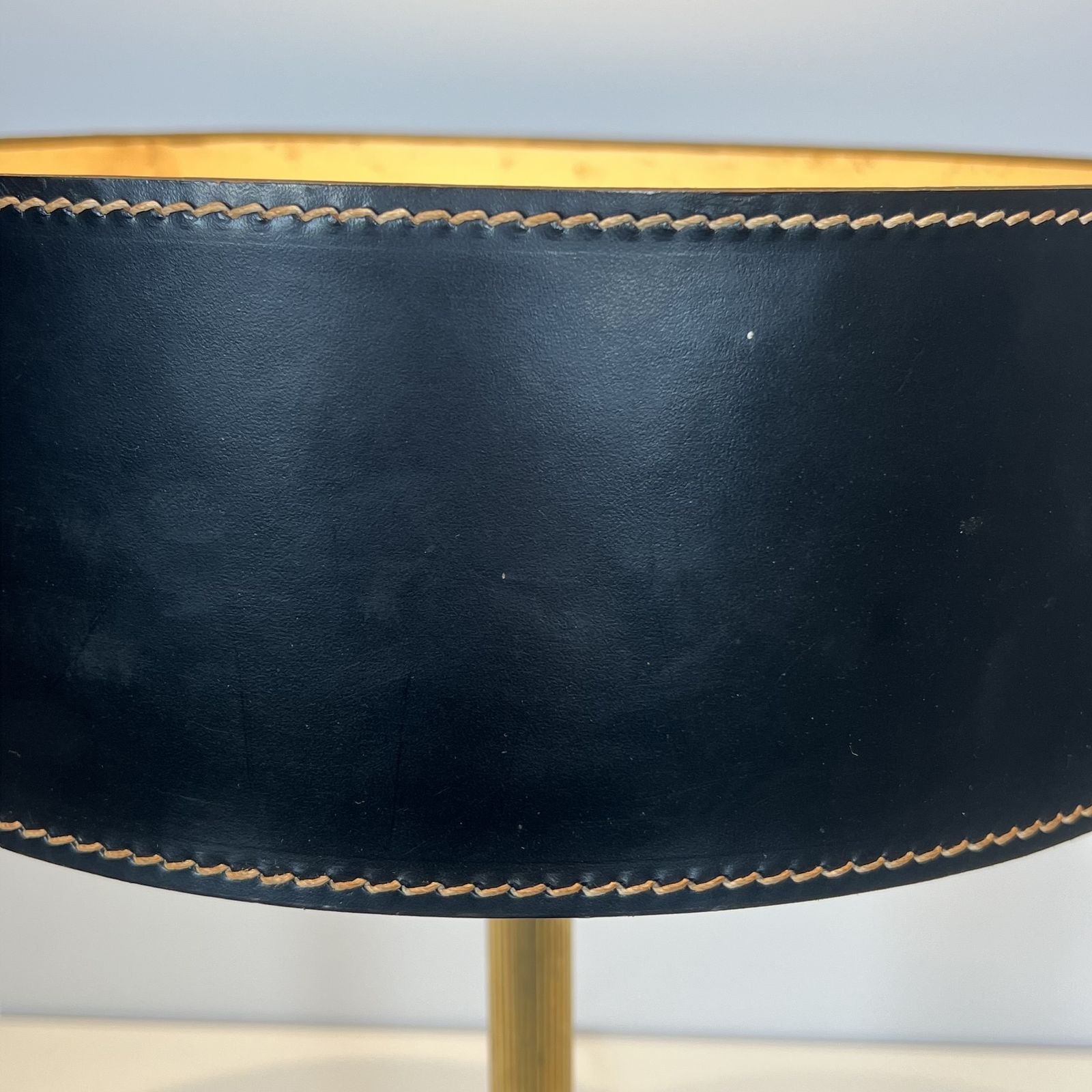 Black Leather And Brass Desk Lamp In The Style Of Jacques Adnet photo vinterior