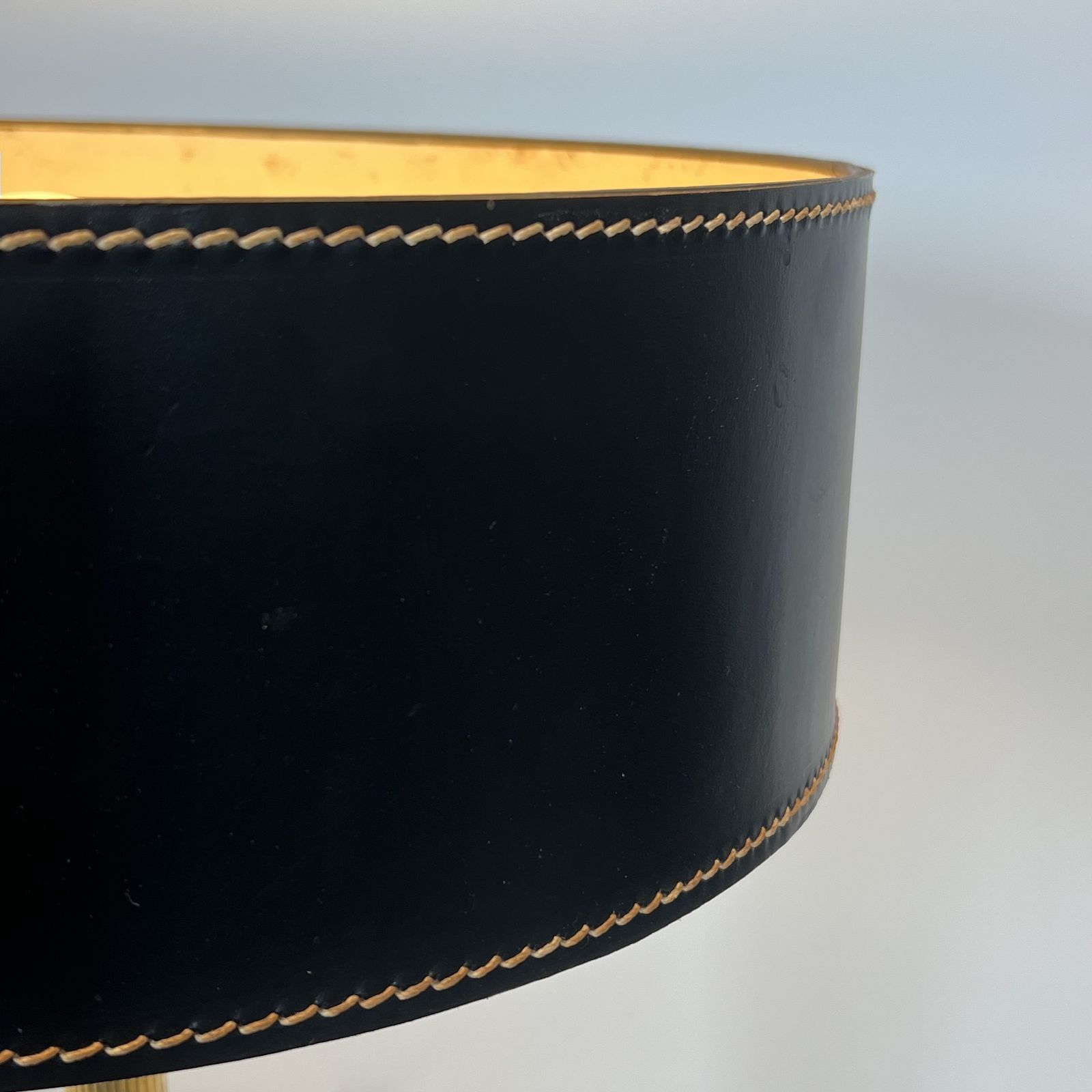Black Leather And Brass Desk Lamp In The Style Of Jacques Adnet photo buy
