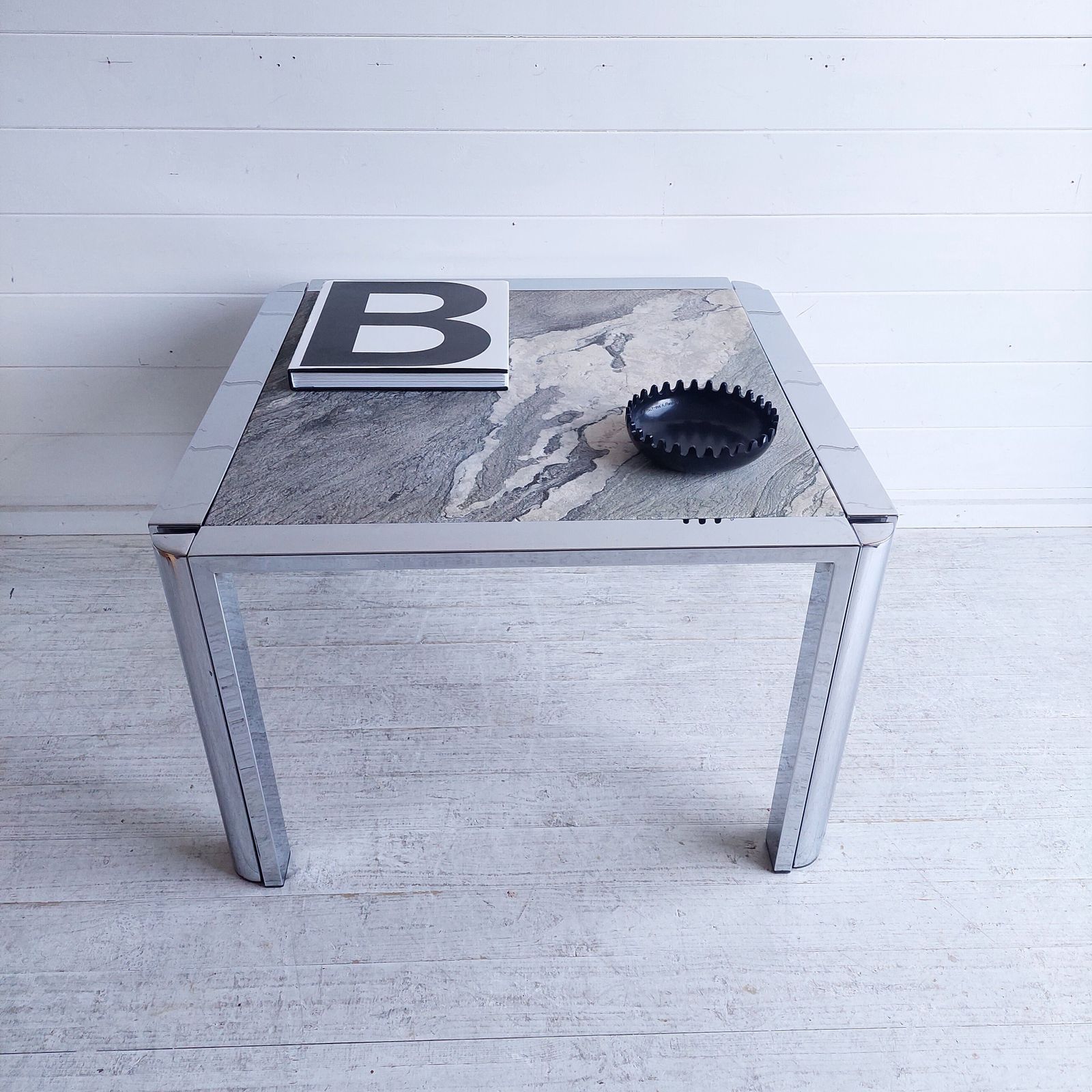 Mid Century Marble Stone And Chrome Coffee Table Italy 1970s Leon Rosen For Pace Style photo vintage