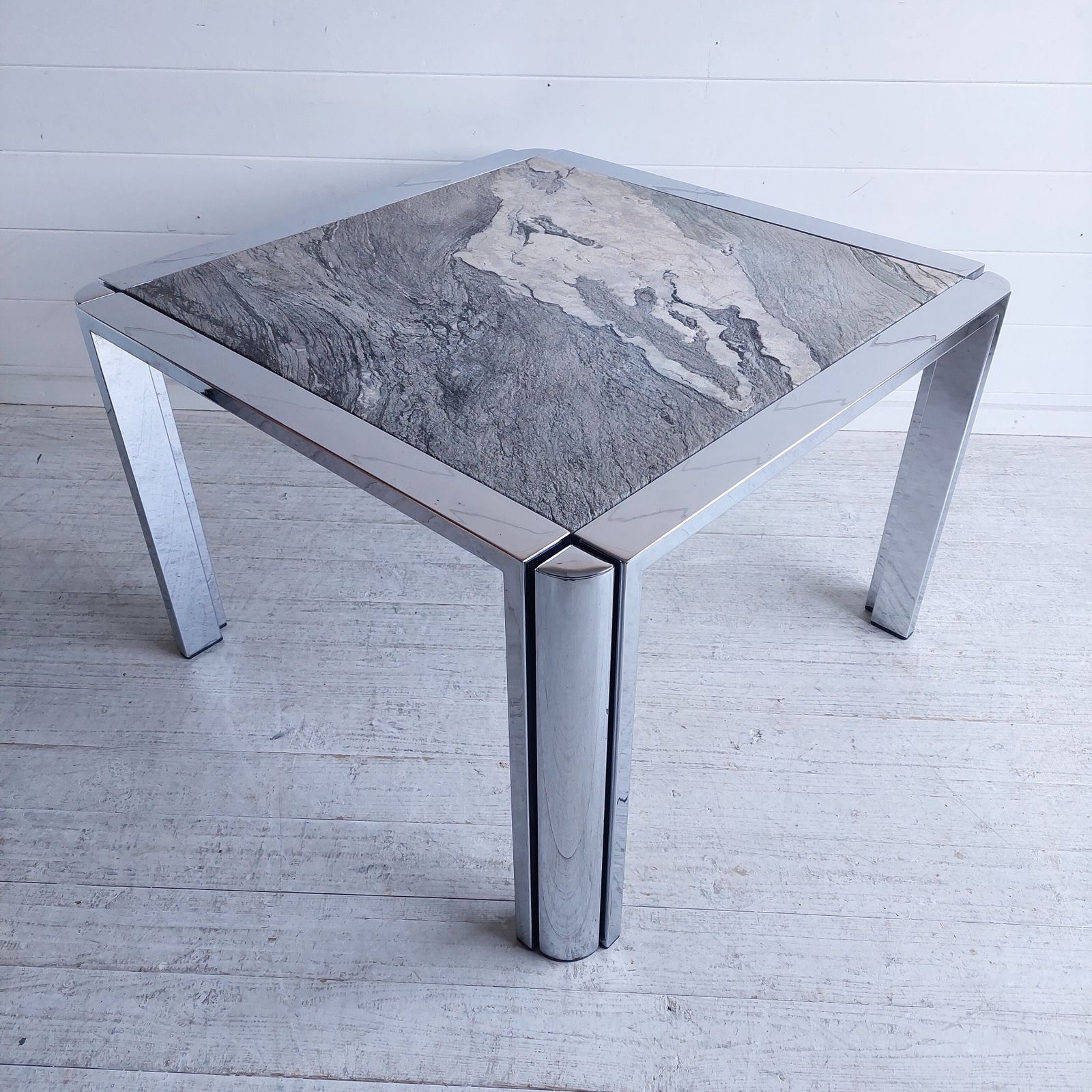 Mid Century Marble Stone And Chrome Coffee Table Italy 1970s Leon Rosen For Pace Style photo 495.0