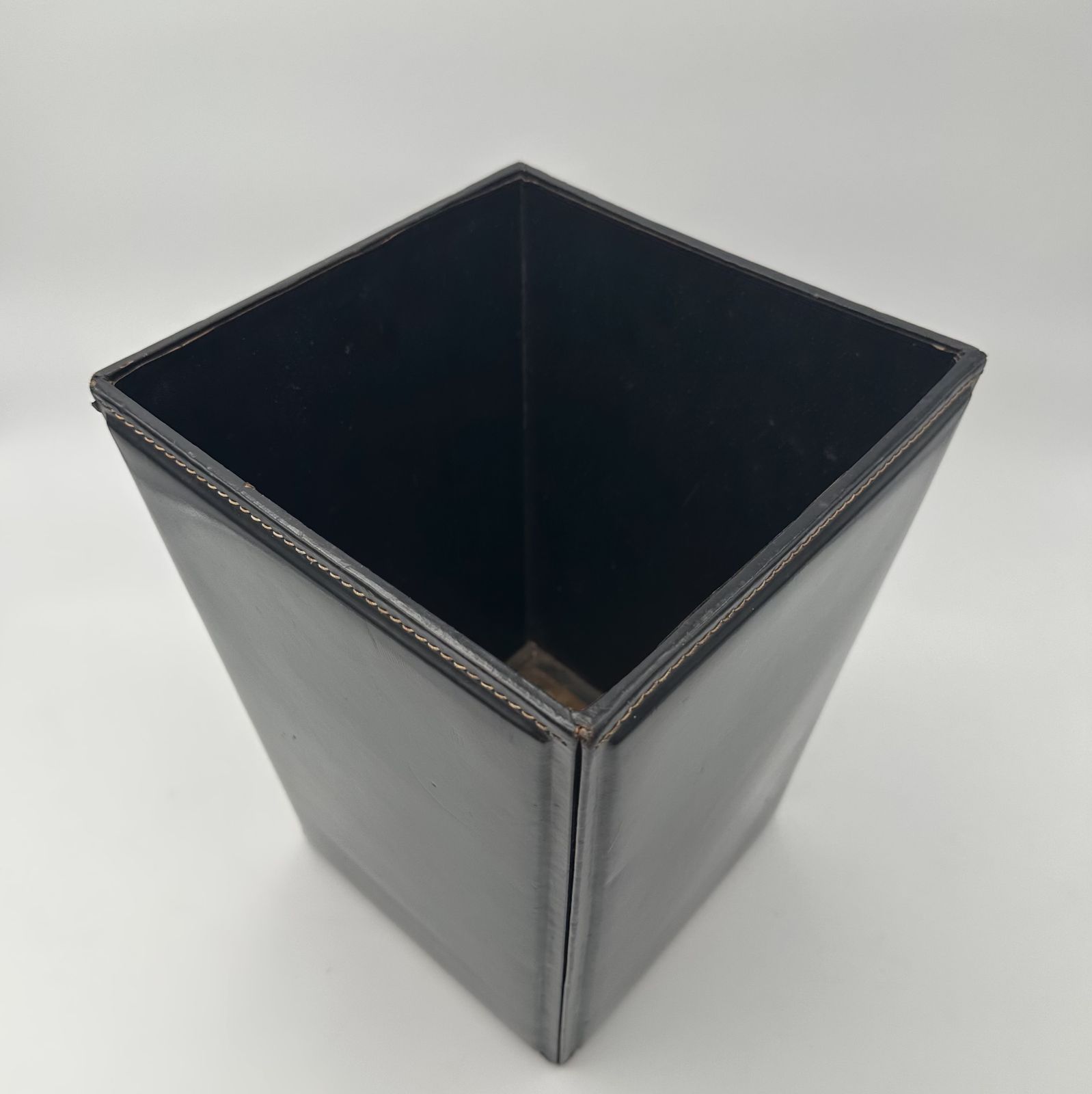 Black Leather Desk Basket, Saddle Stitched In The Style Of Jacques Adnet photo 750.0