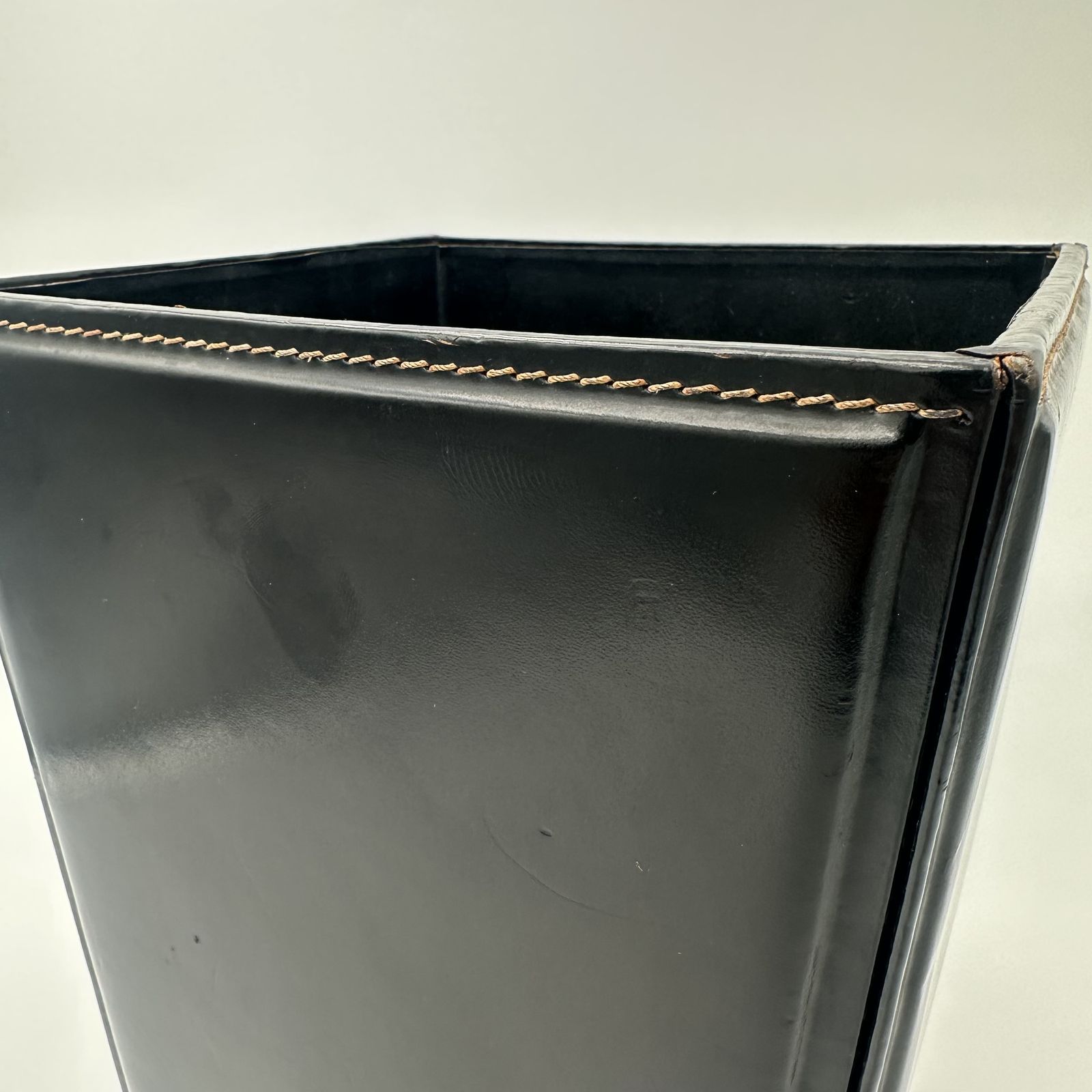 Black Leather Desk Basket, Saddle Stitched In The Style Of Jacques Adnet photo vinterior