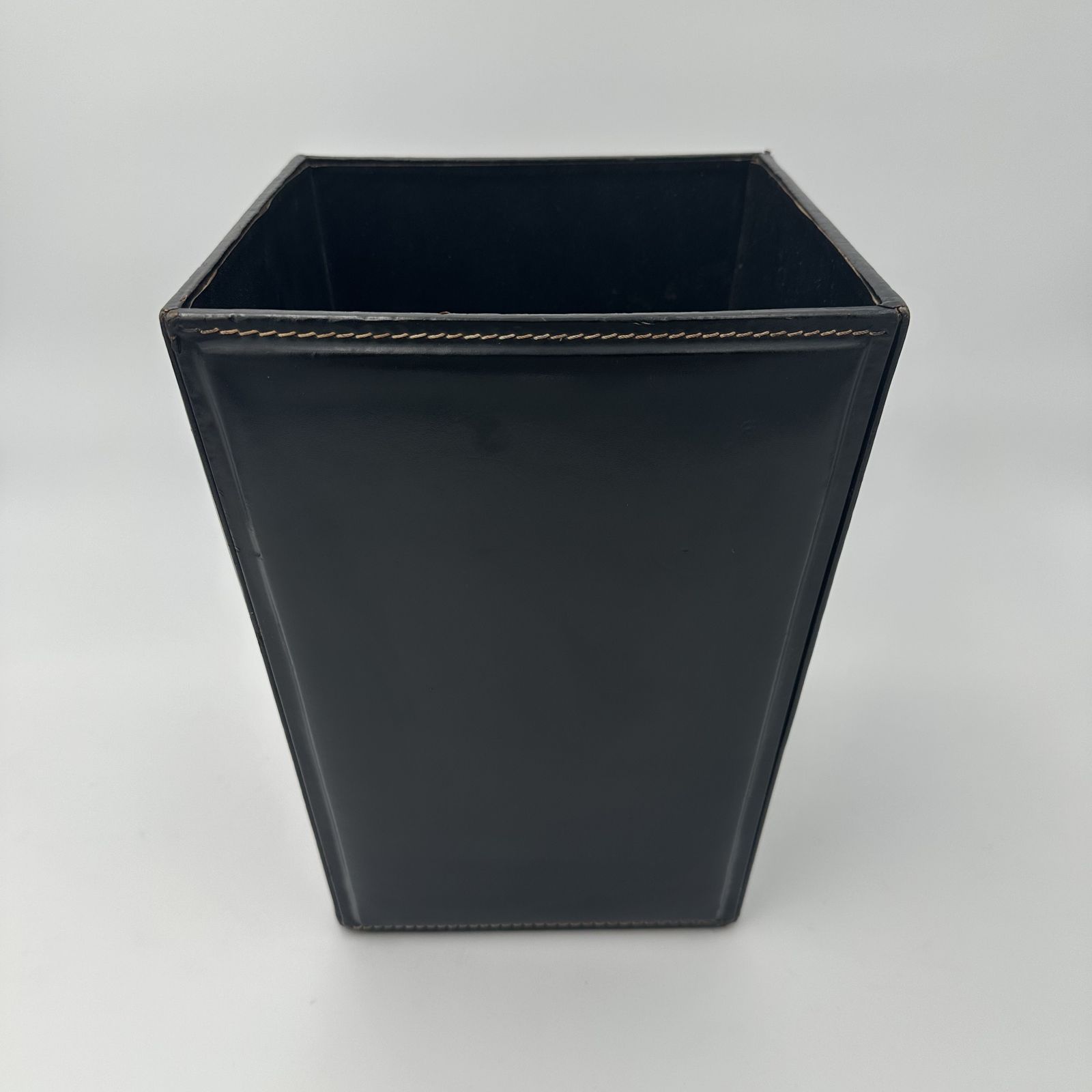 photo furniture Black Leather Desk Basket, Saddle Stitched In The Style Of Jacques Adnet
