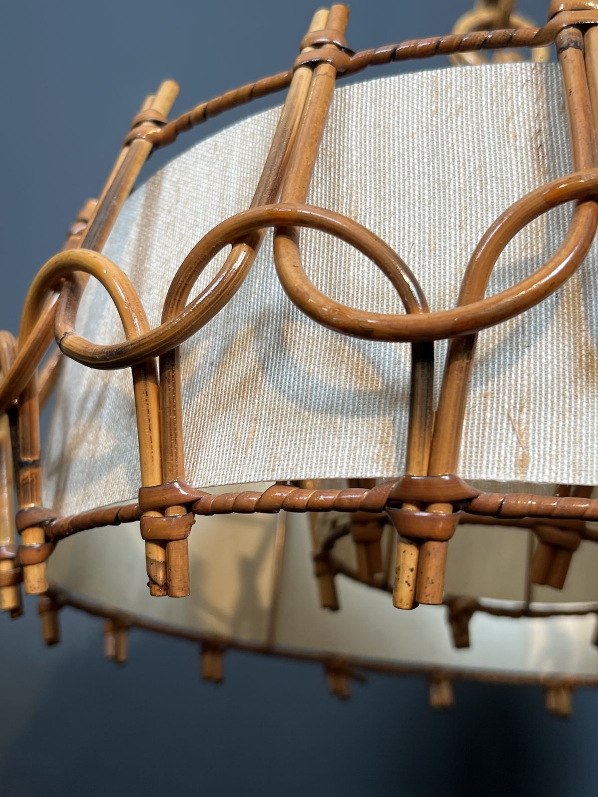photo vintage Rattan Chandelier In The Style Of Adrien Audoux And Frida Minet (Audoux Minet)