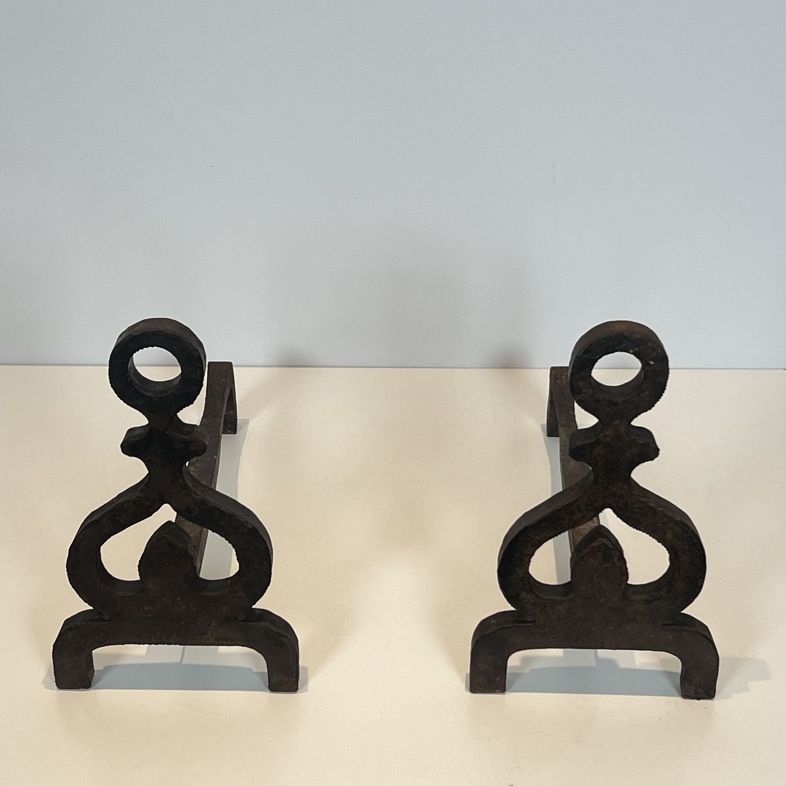 Pair Of Modernist Wrought Iron Andirons photo Home Fixtures