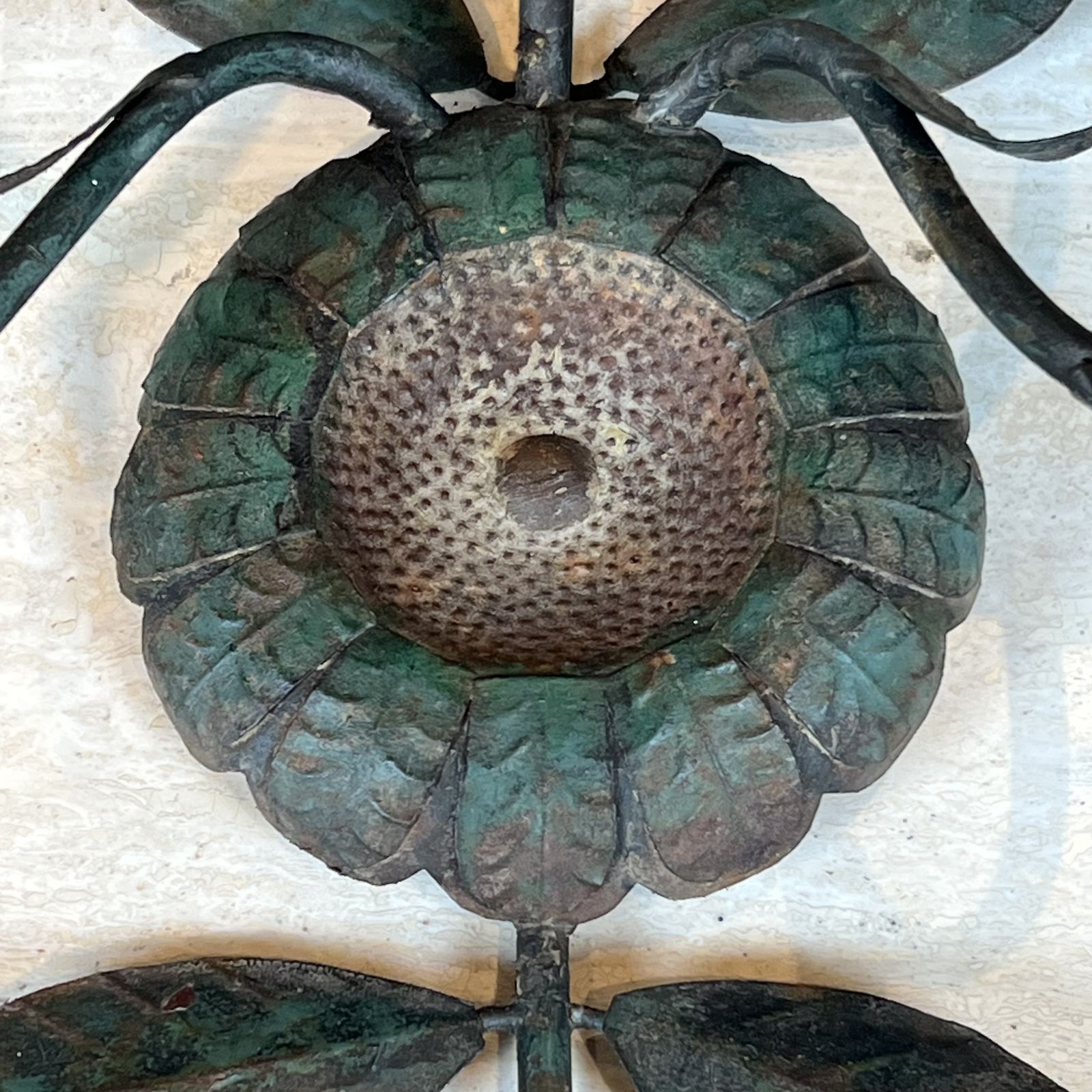 photo furniture Pair Of Decorative Wall Sconces With Sunflowers And Foliage In Patinated Metal