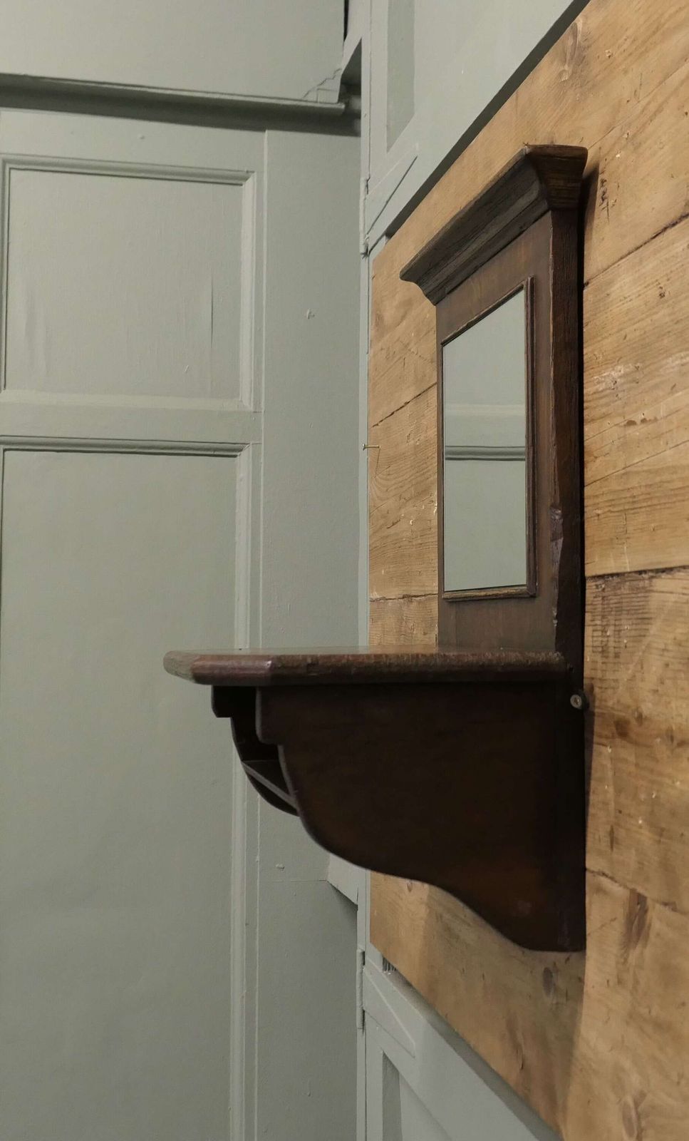 Oak Wall Hanging Cloakroom Mirror With Shelf, Cloakroom Or Bathroom A Useful Piece photo Home Decor