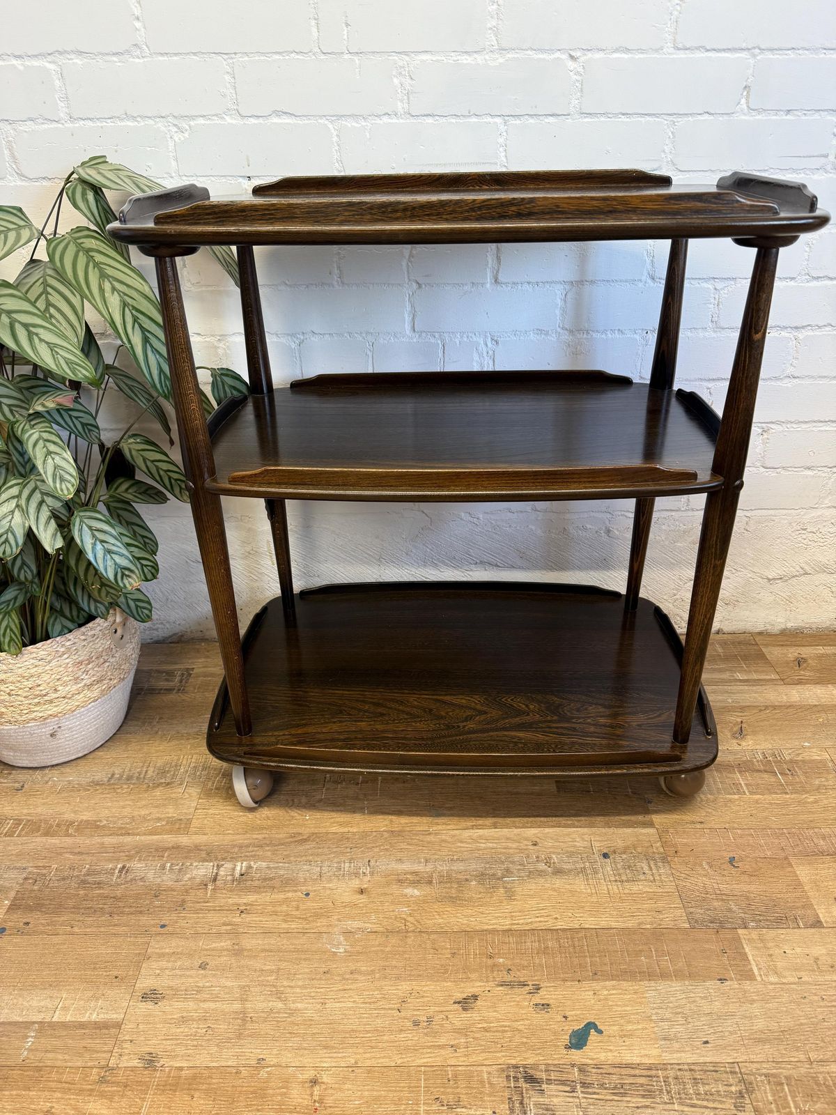 Ercol 3 Tier Serving Trolley Solid Elm Beech | Original Dark Finish | Very Good Condition photo 345.0