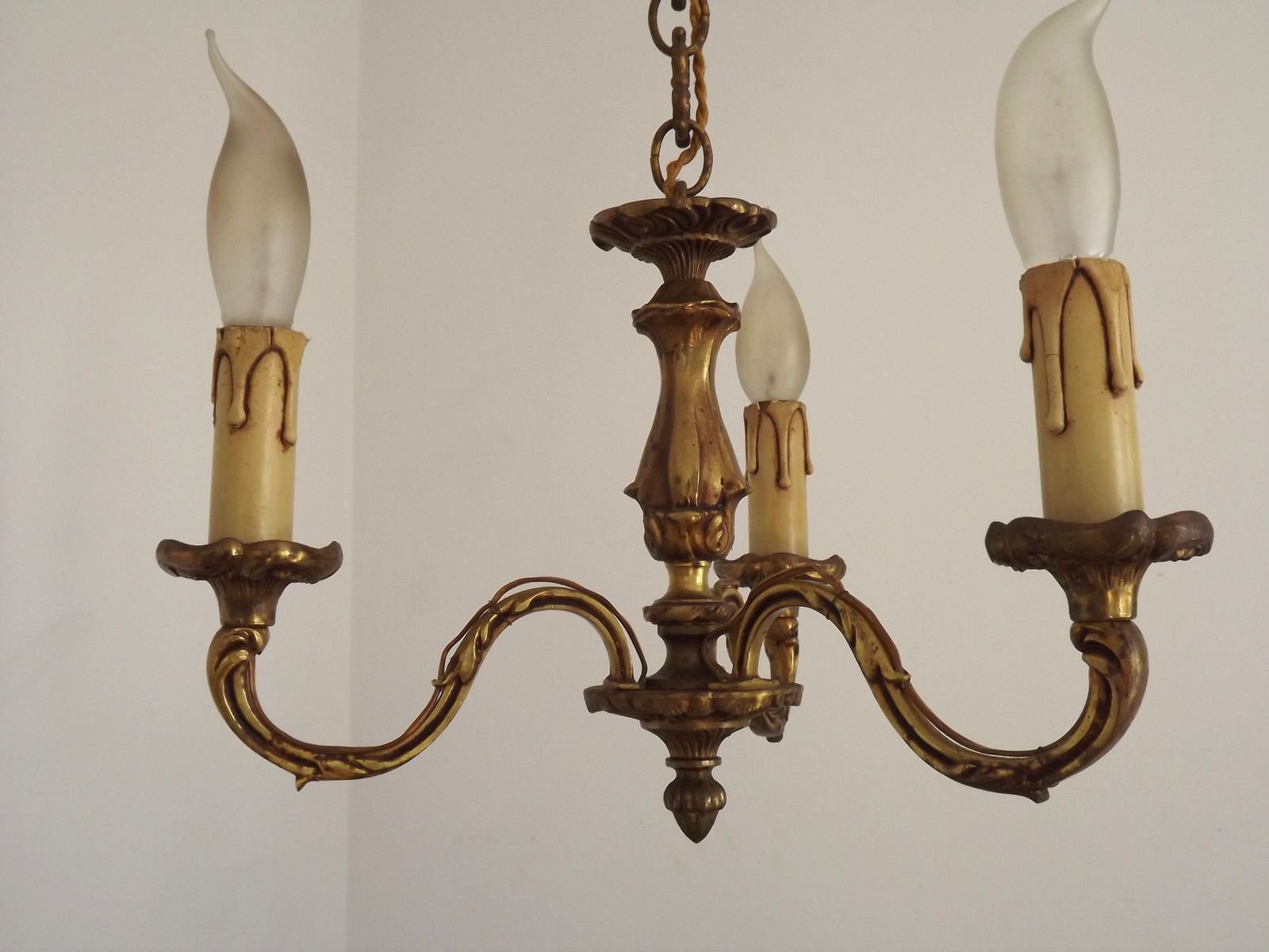 French Art Nouveau Style 3 Light Quality Bronze Chandelier photo 140.0