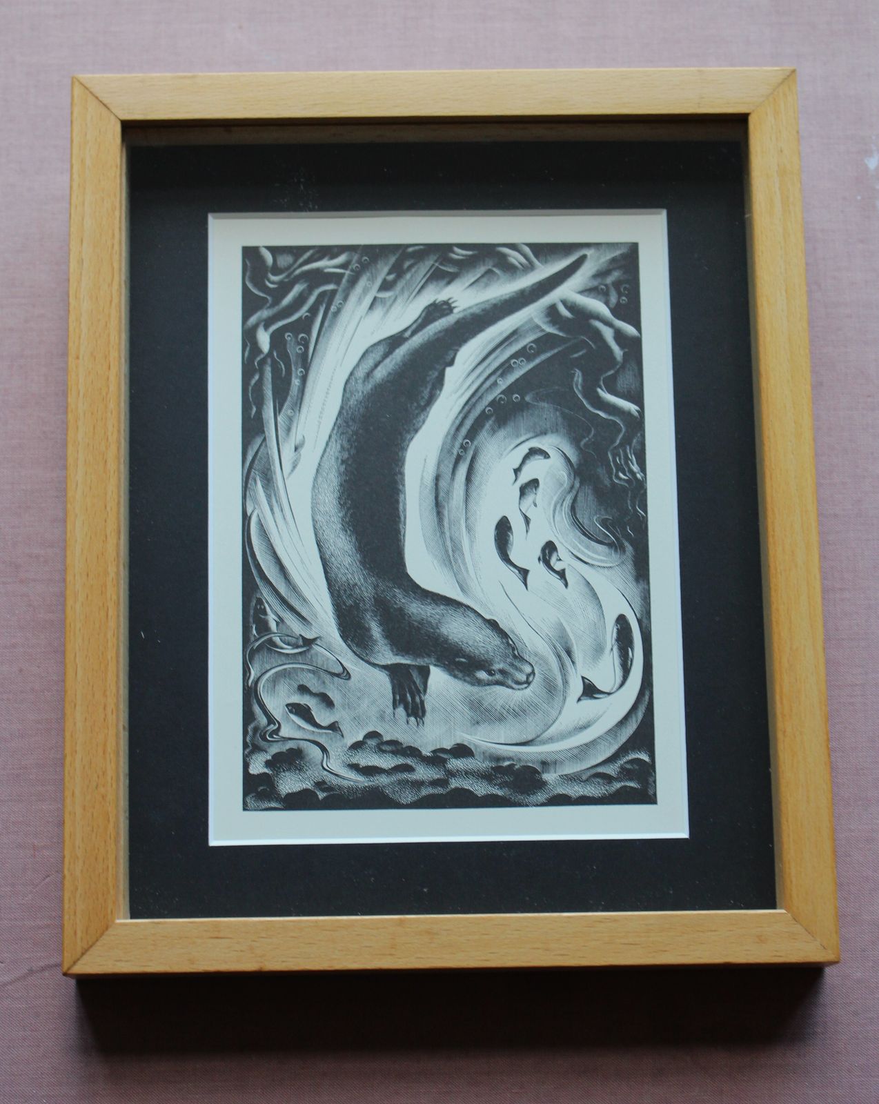 A Framed Lithograph From A Woodcut 'Diving Otter' By Agnes Miller Parker C1937