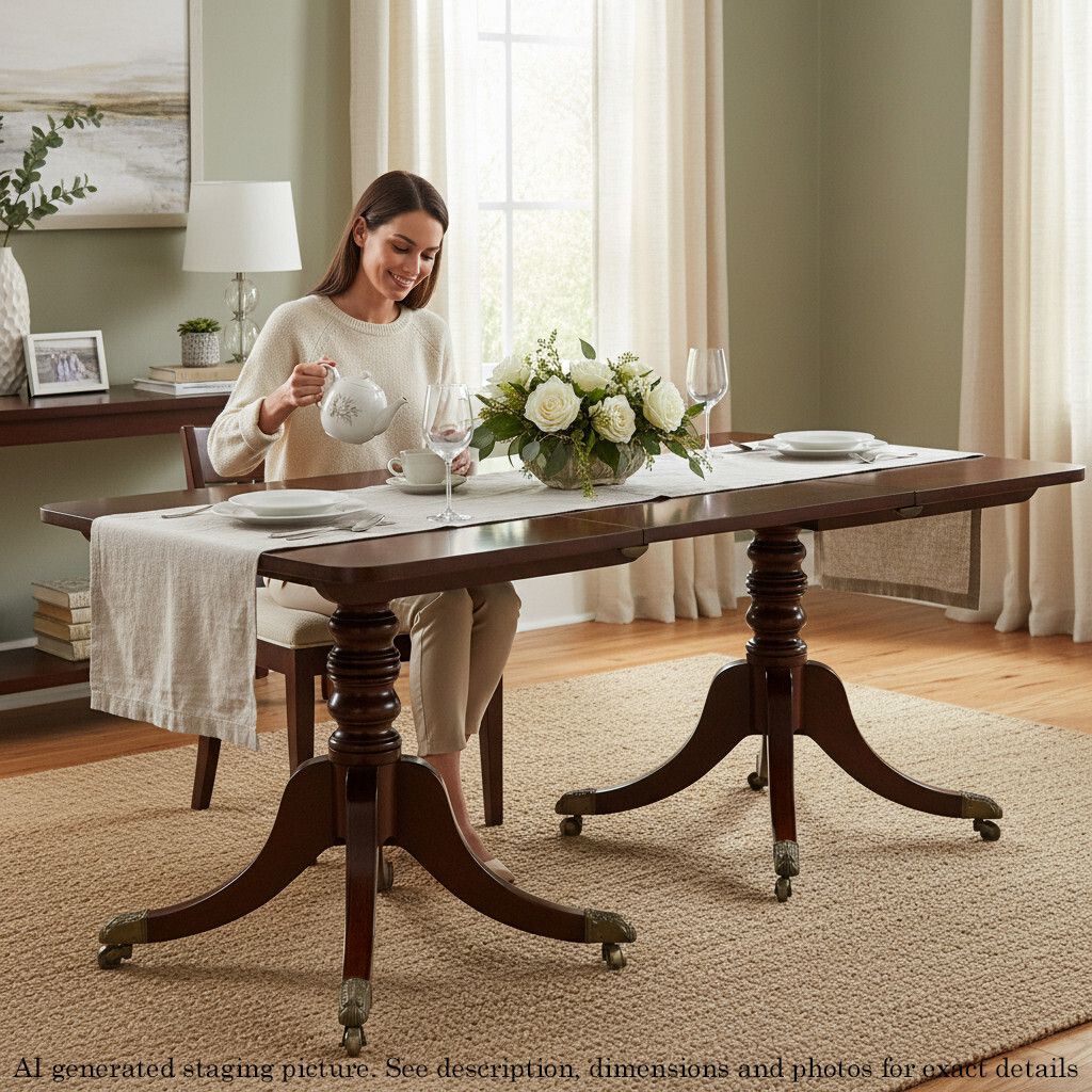 Antique 19th Century Georgian Mahogany Extending Dining Table – Large Twin Pedestal photo furniture