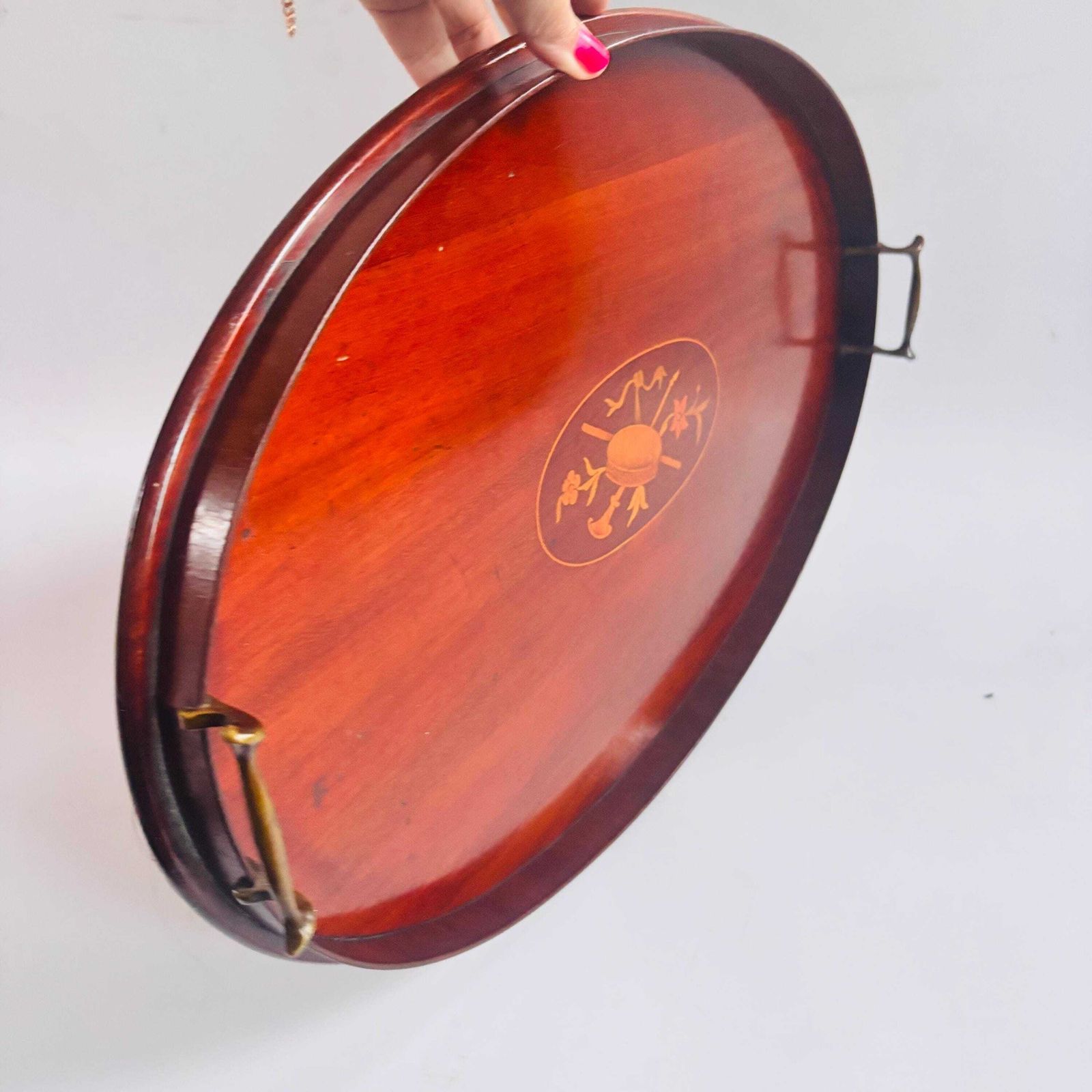 Antique Edwardian Mahogany Tray | Marquetry Inlaid With Brass Handles | Butler's Tea 1880s photo furniture