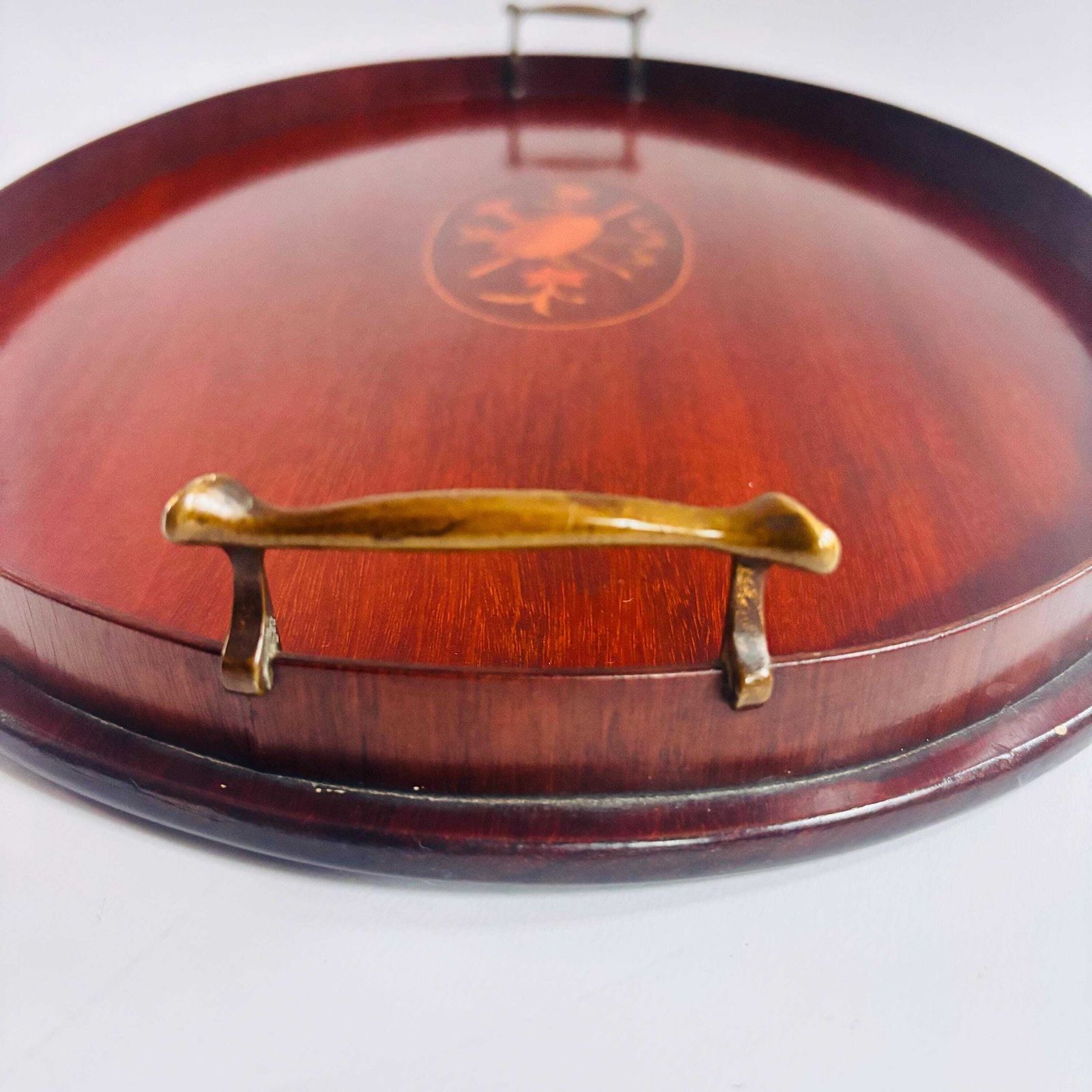 Antique Edwardian Mahogany Tray | Marquetry Inlaid With Brass Handles | Butler's Tea 1880s photo vinterior