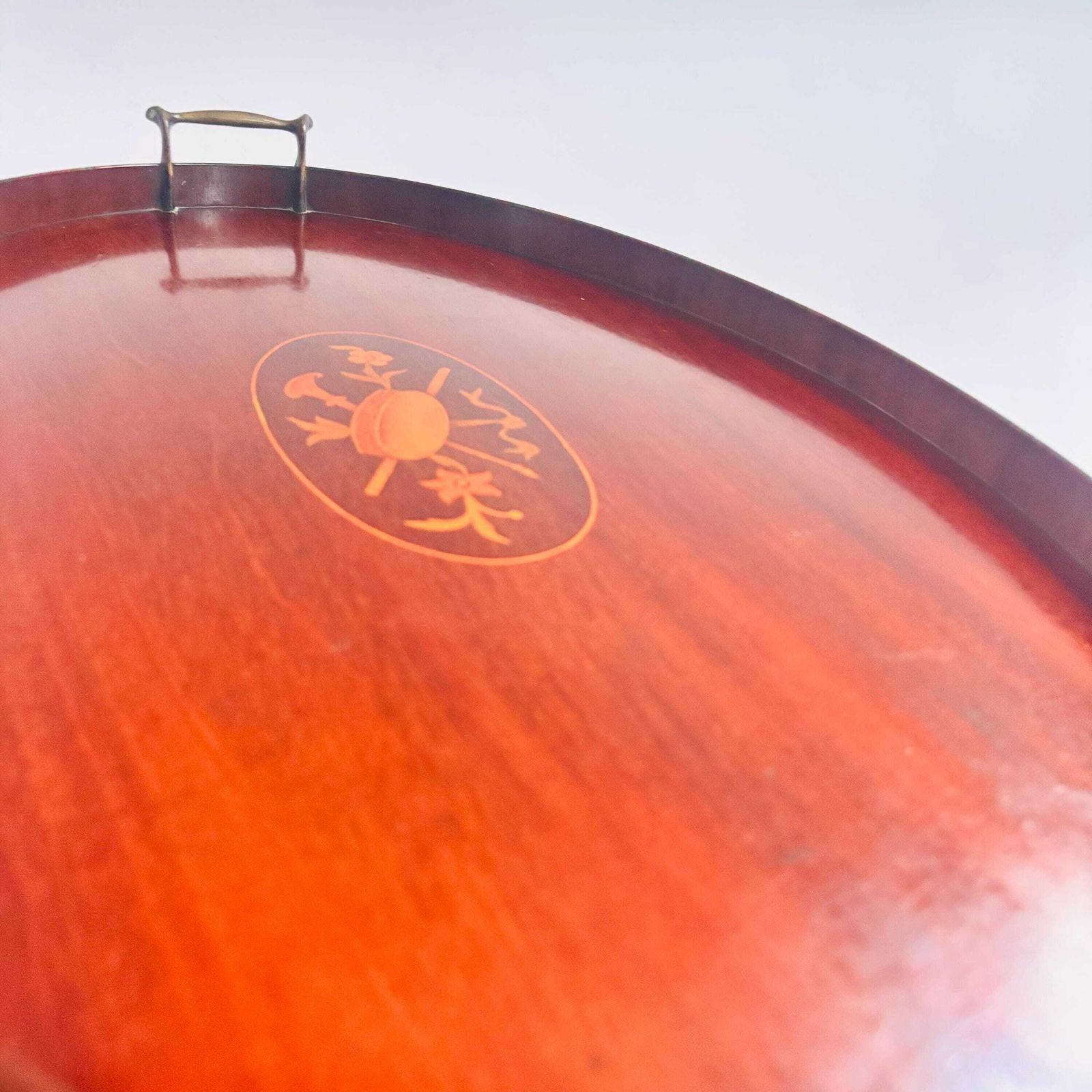photo furniture Antique Edwardian Mahogany Tray | Marquetry Inlaid With Brass Handles | Butler's Tea 1880s