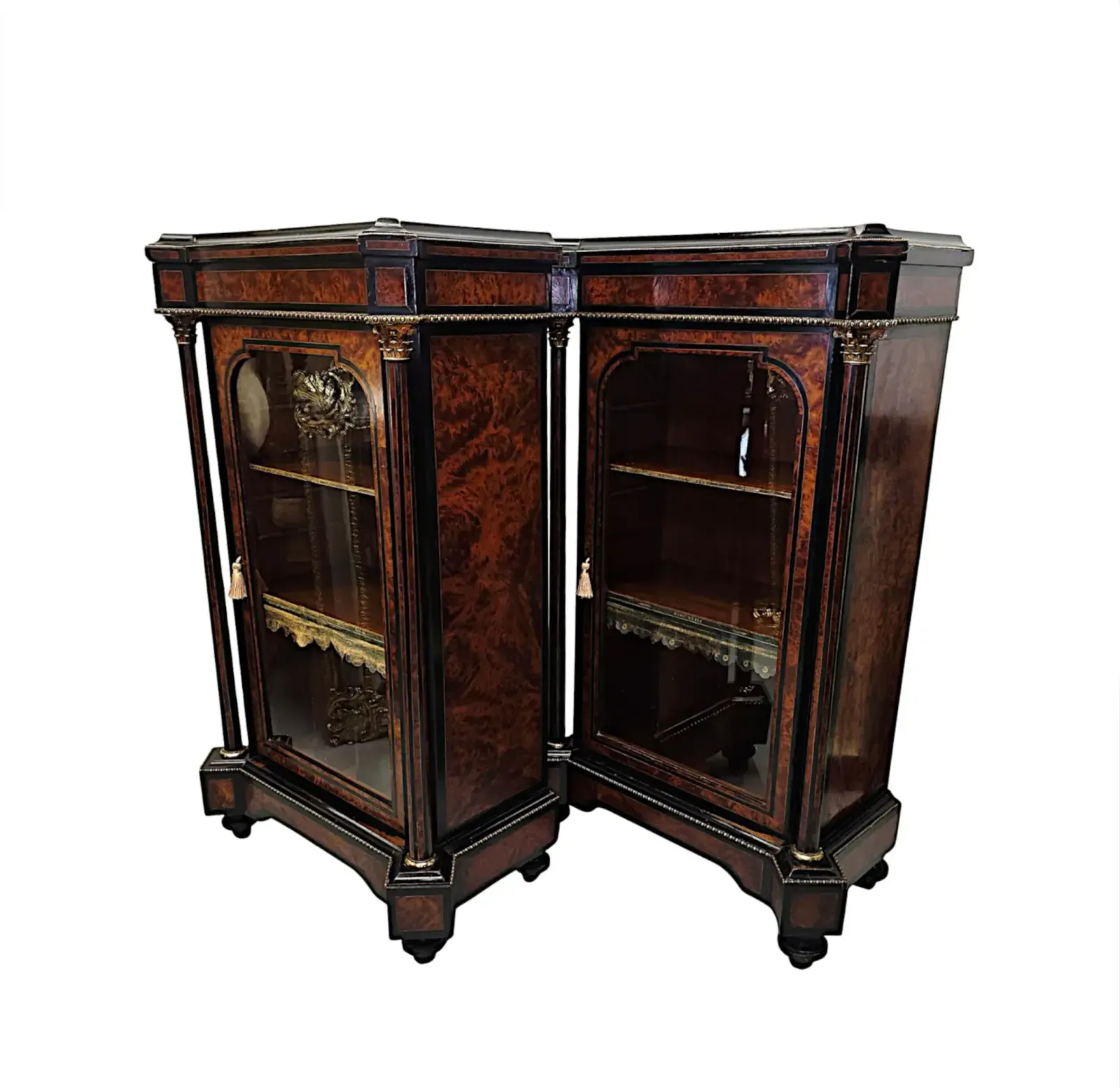 A Very Rare Pair Of 19th Century Inlaid Emboyna And Ebonised Music Or Pier Cabinets photo for sale