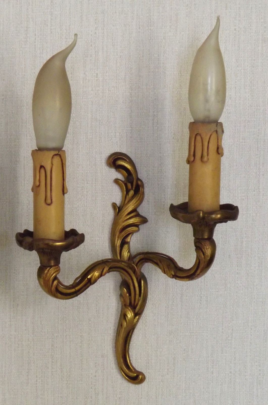 Elegant Vintage French Bronze Double Wall Sconces With Acanthus Leaf Detail photo buy