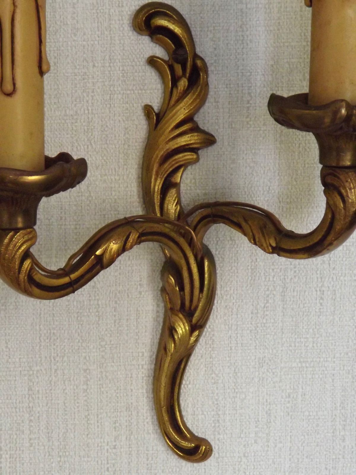 Elegant Vintage French Bronze Double Wall Sconces With Acanthus Leaf Detail photo vintage