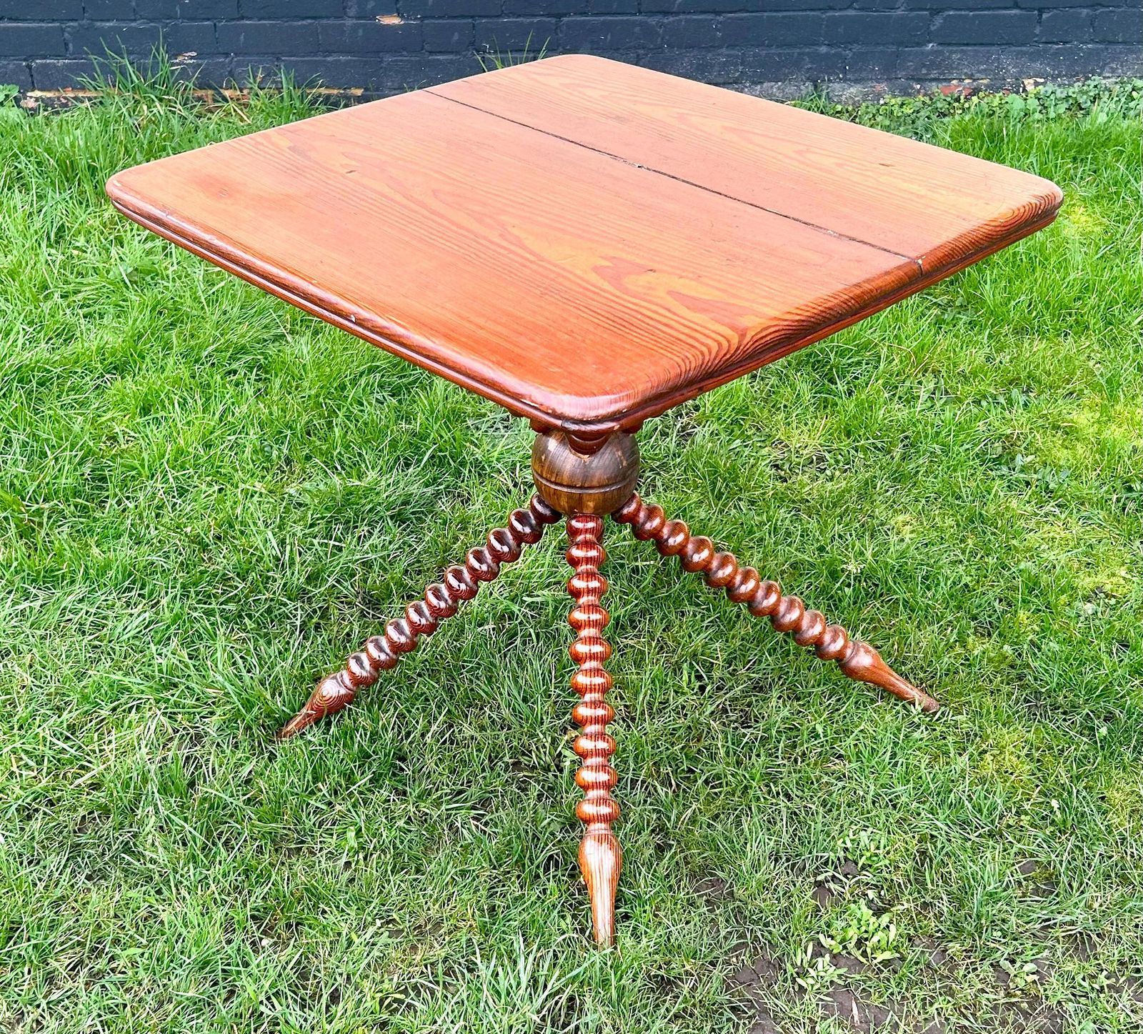 Victorian Pitch Pine Bobbin Wooden Antique Side Table Vintage Arts And Crafts Hall Desk Industrial Occasional Wine Coffee photo for sale